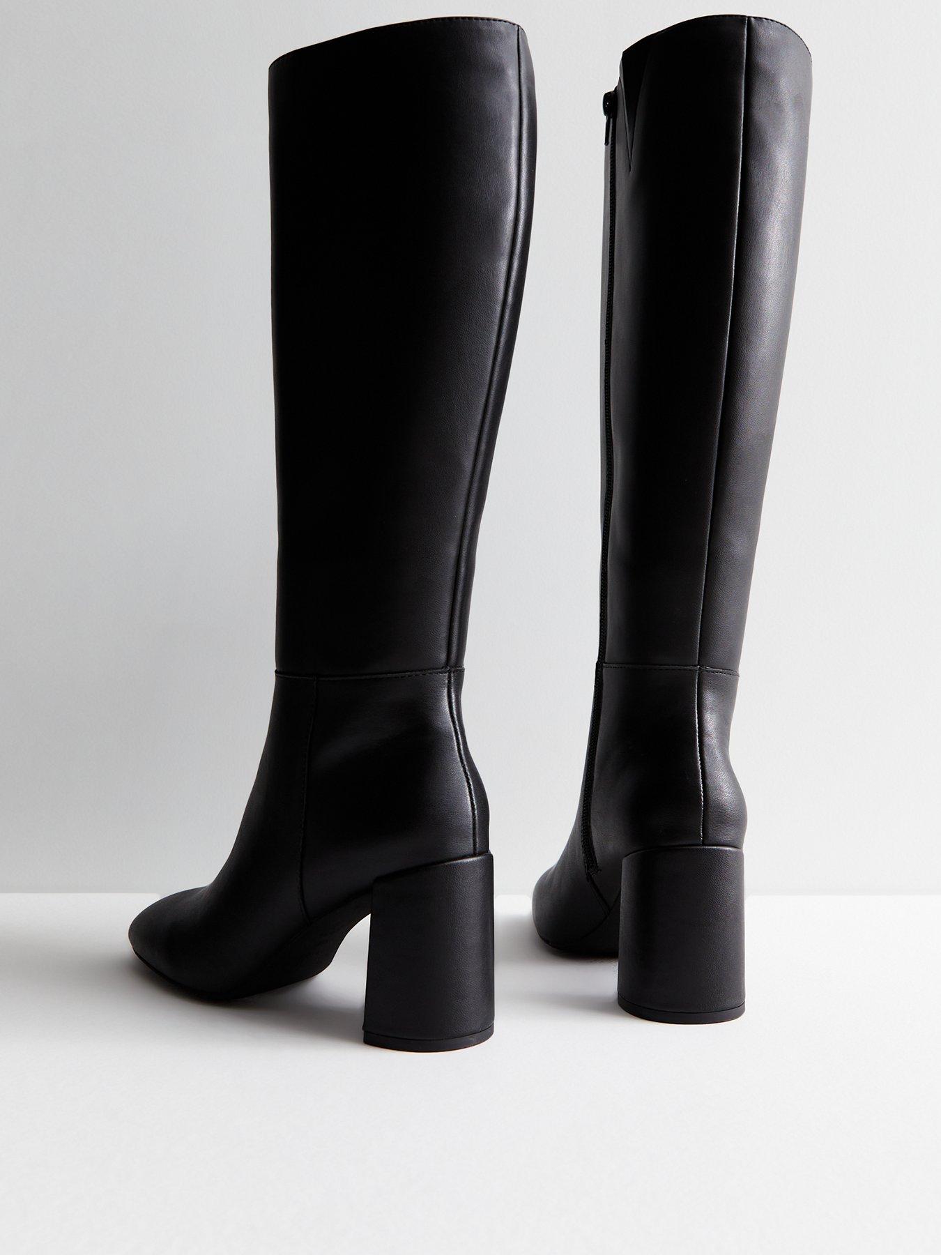 New Look Extra Calf Fit Black Leather Look Block Heel Knee High Boots Very