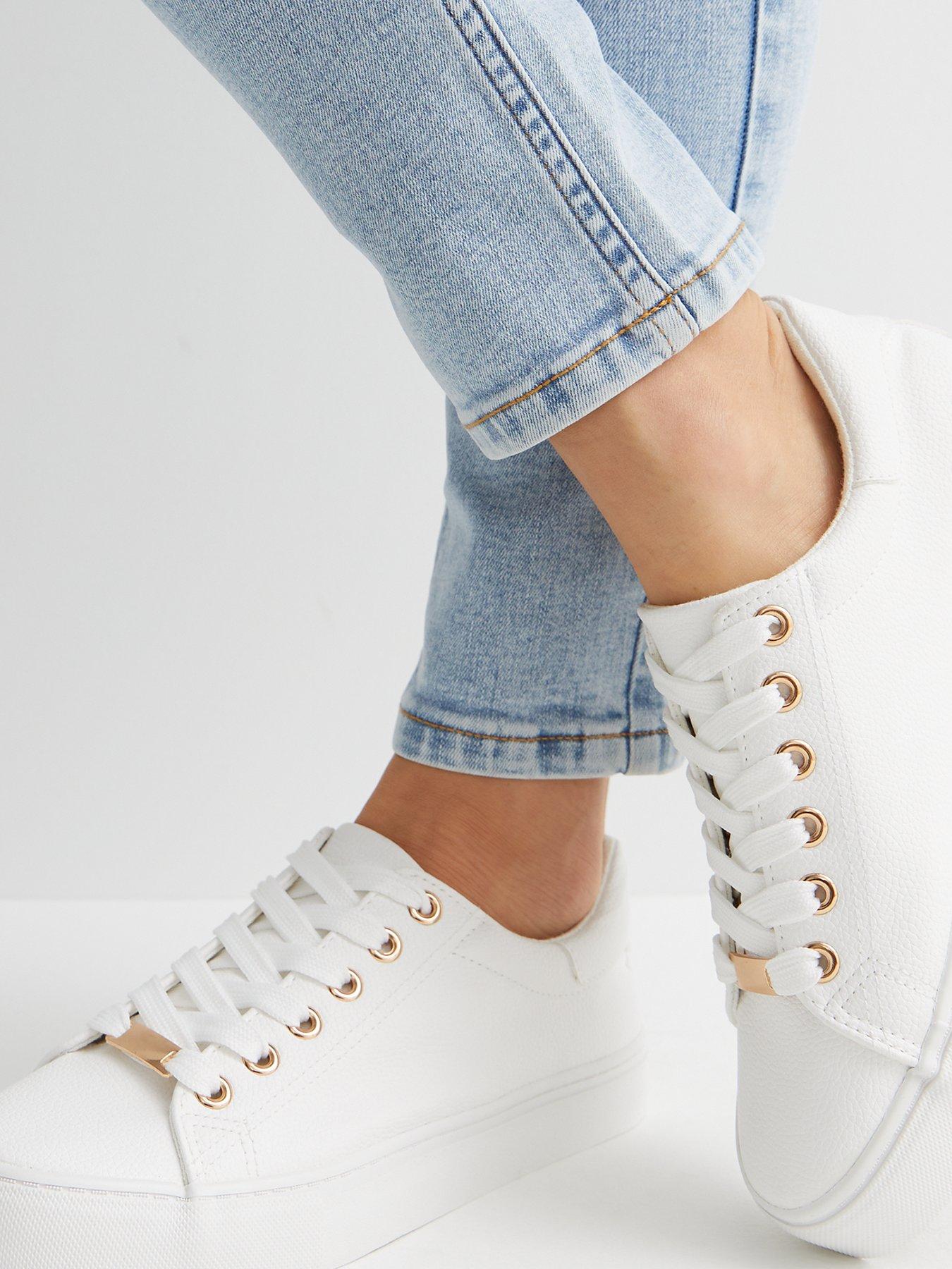 New Look White Leather look Metal Trim Lace Up Trainers Very