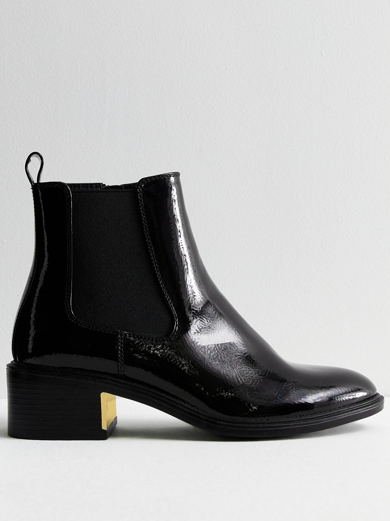 New Look Black Patent Leather Look Heeled Chelsea Boots Very