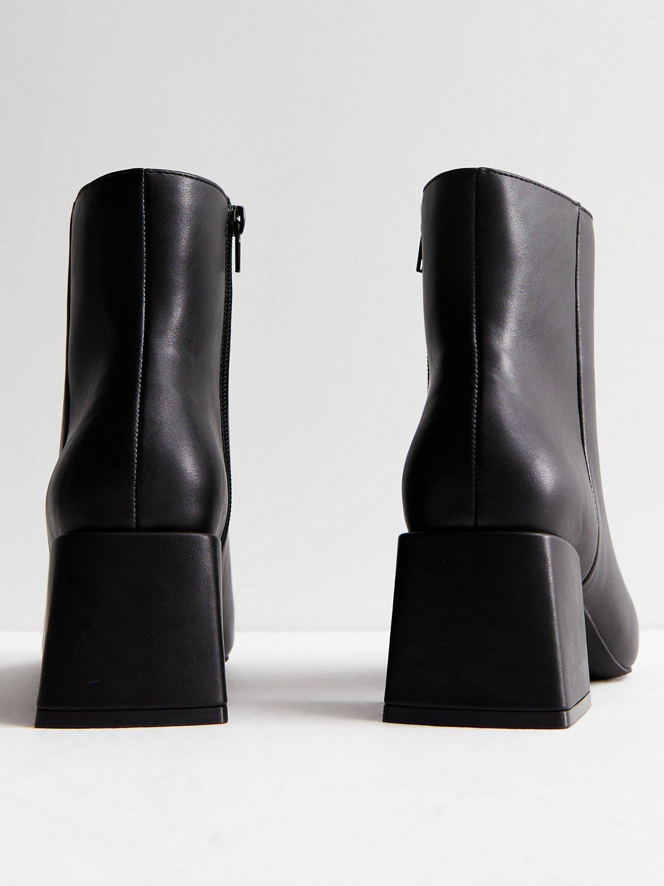 New Look Black Leather Look Low Block Heel Boots Very
