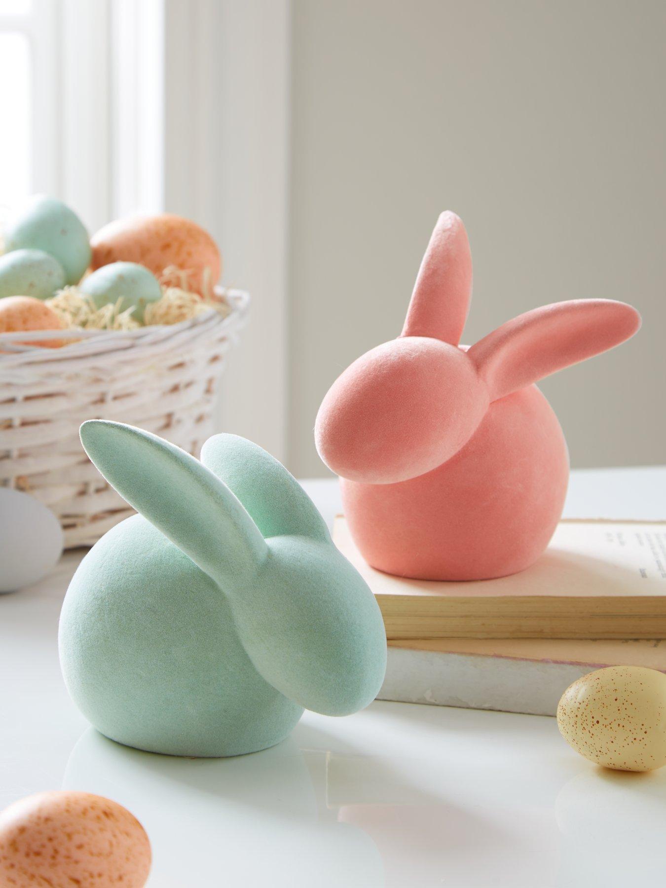 undefined Set of 2 Flocked Spring/ Easter Rabbit Decorations