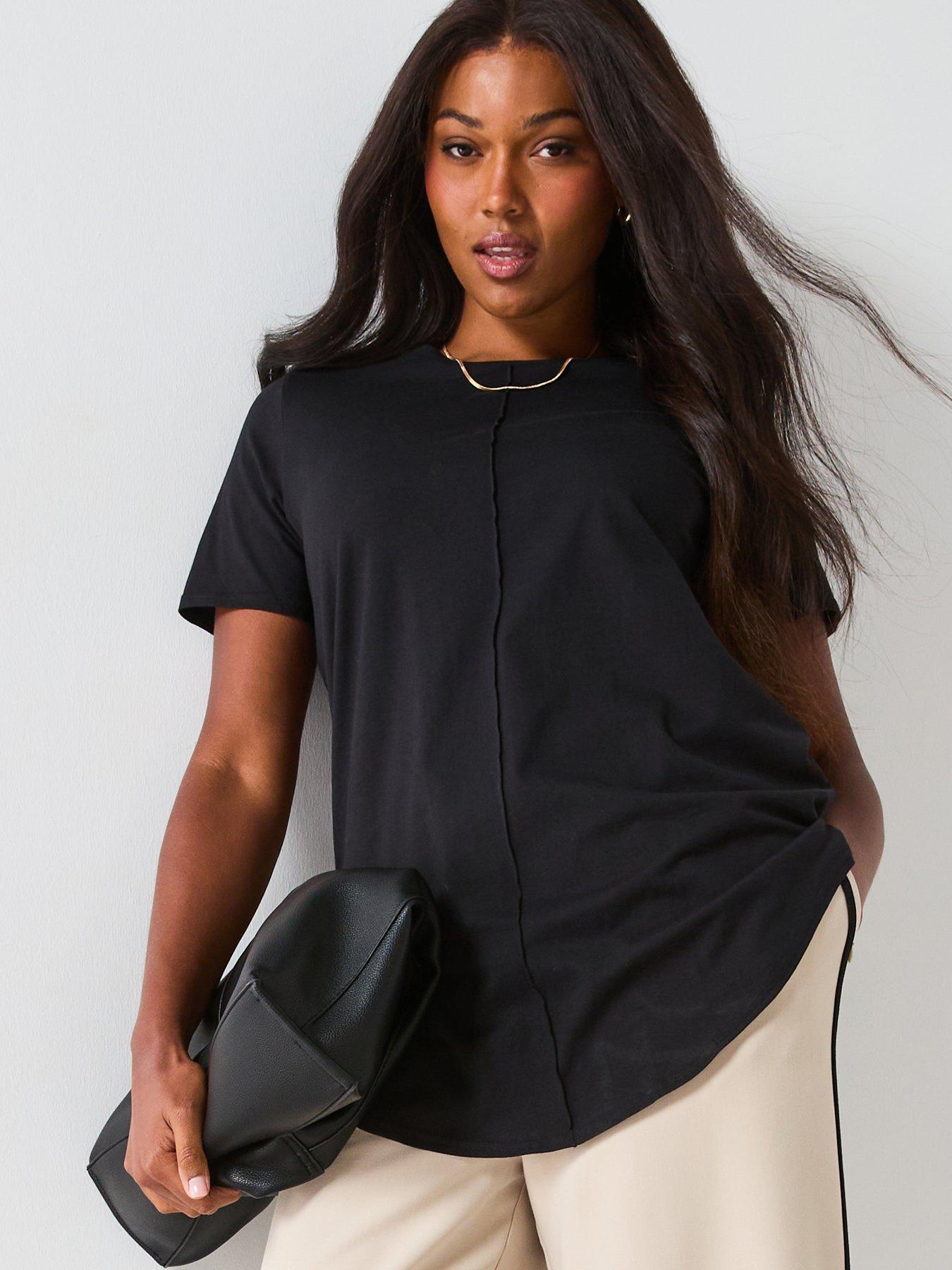 V by Very Curve Scoop Hem Crew Neck T-Shirt - Black