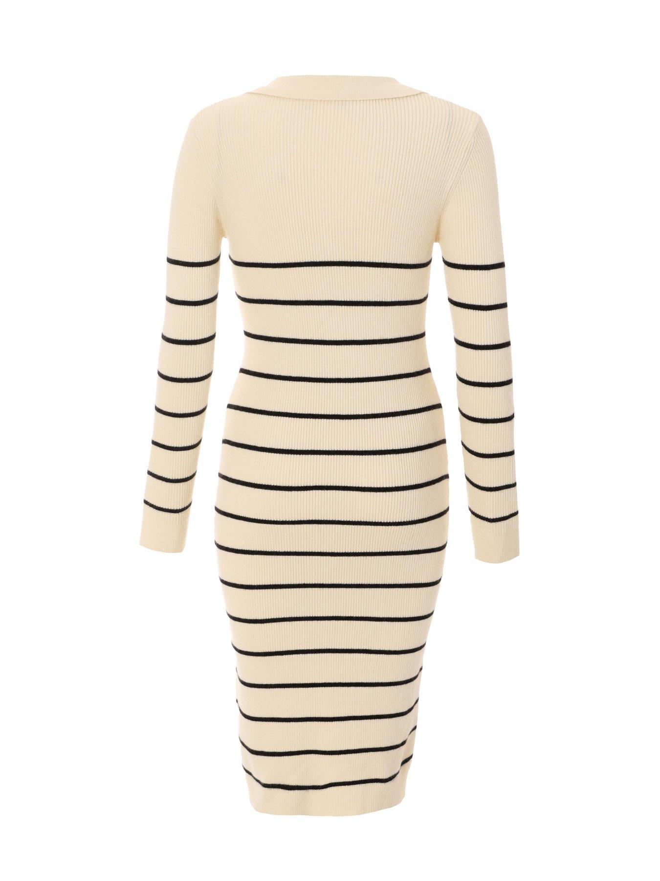 Striped Knitted Midi Dress Cream