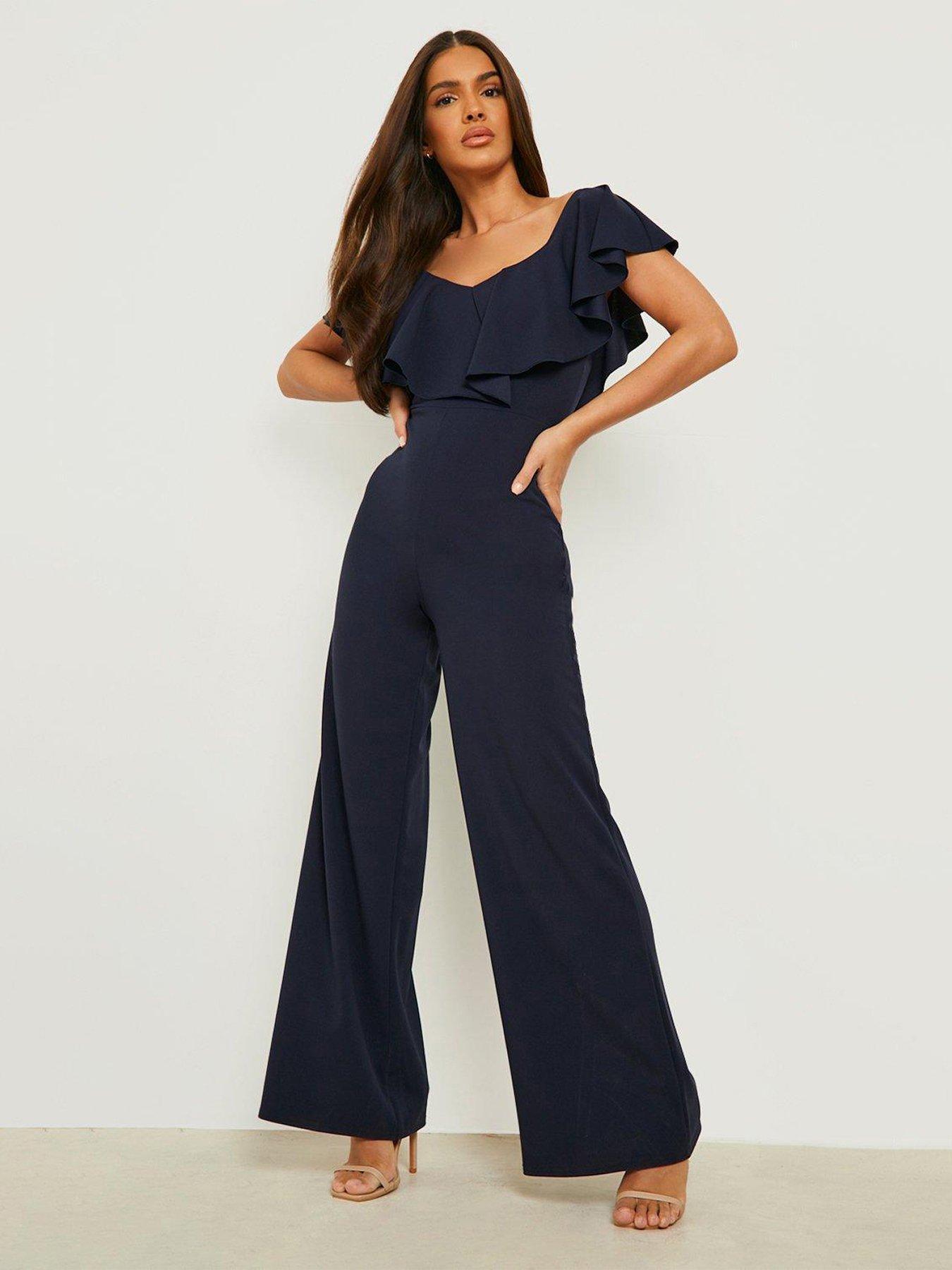 Boohoo store navy jumpsuit