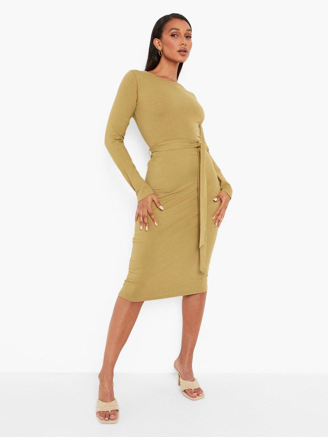 Khaki midi dress clearance uk