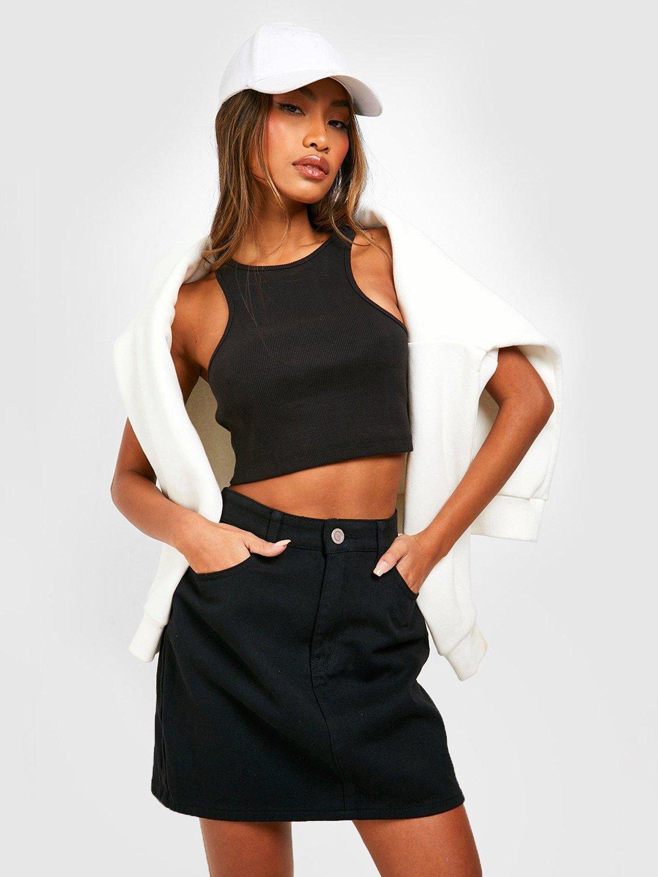 High waisted denim skirt clearance boohoo