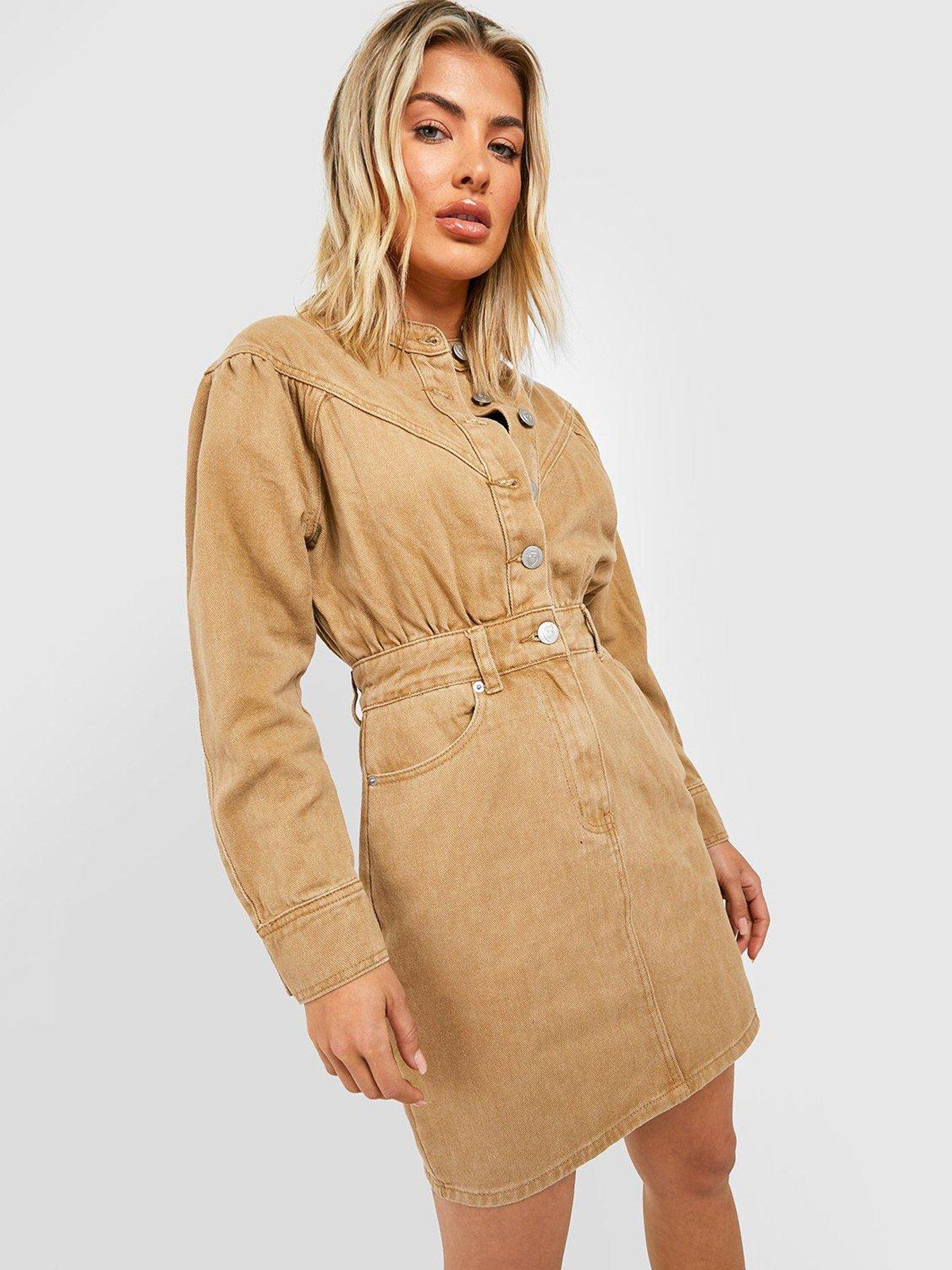 Tan button 2024 down dress