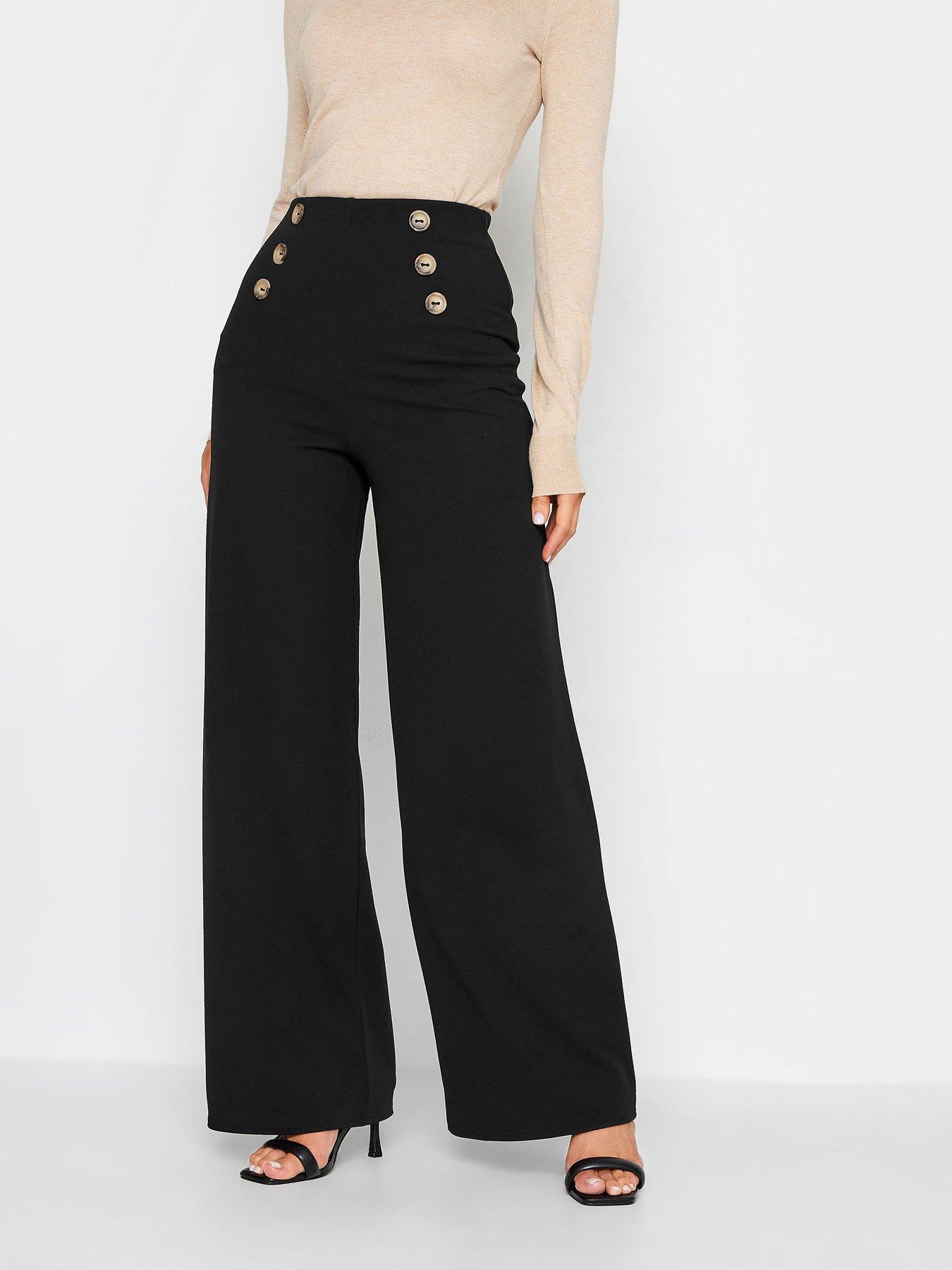 Long Tall Sally Ponte Trouser With Tie Waist 36inch - Black