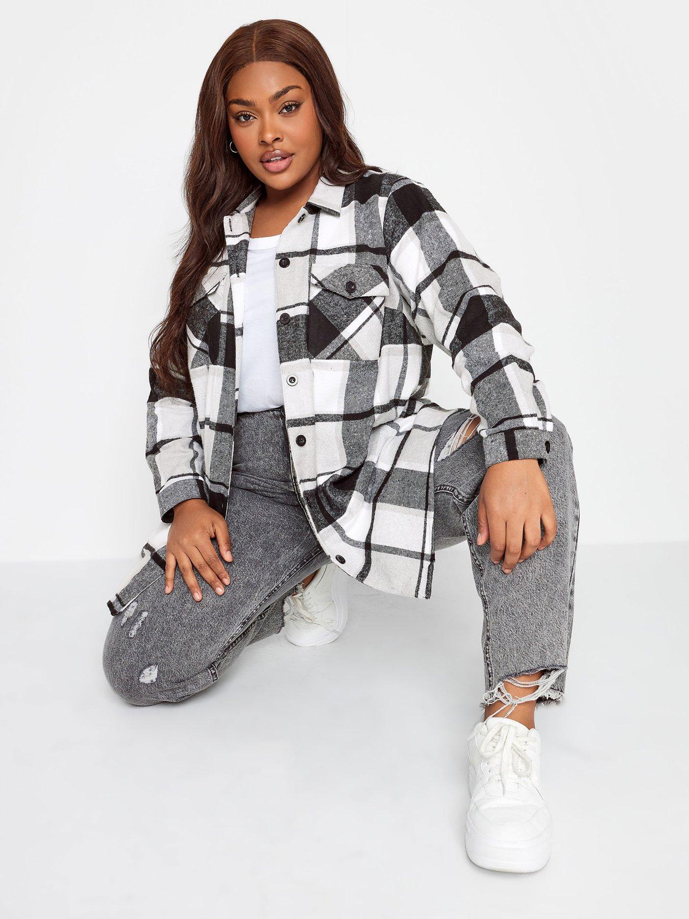 Image 4 of 4 of Yours Check Shacket Grey Check