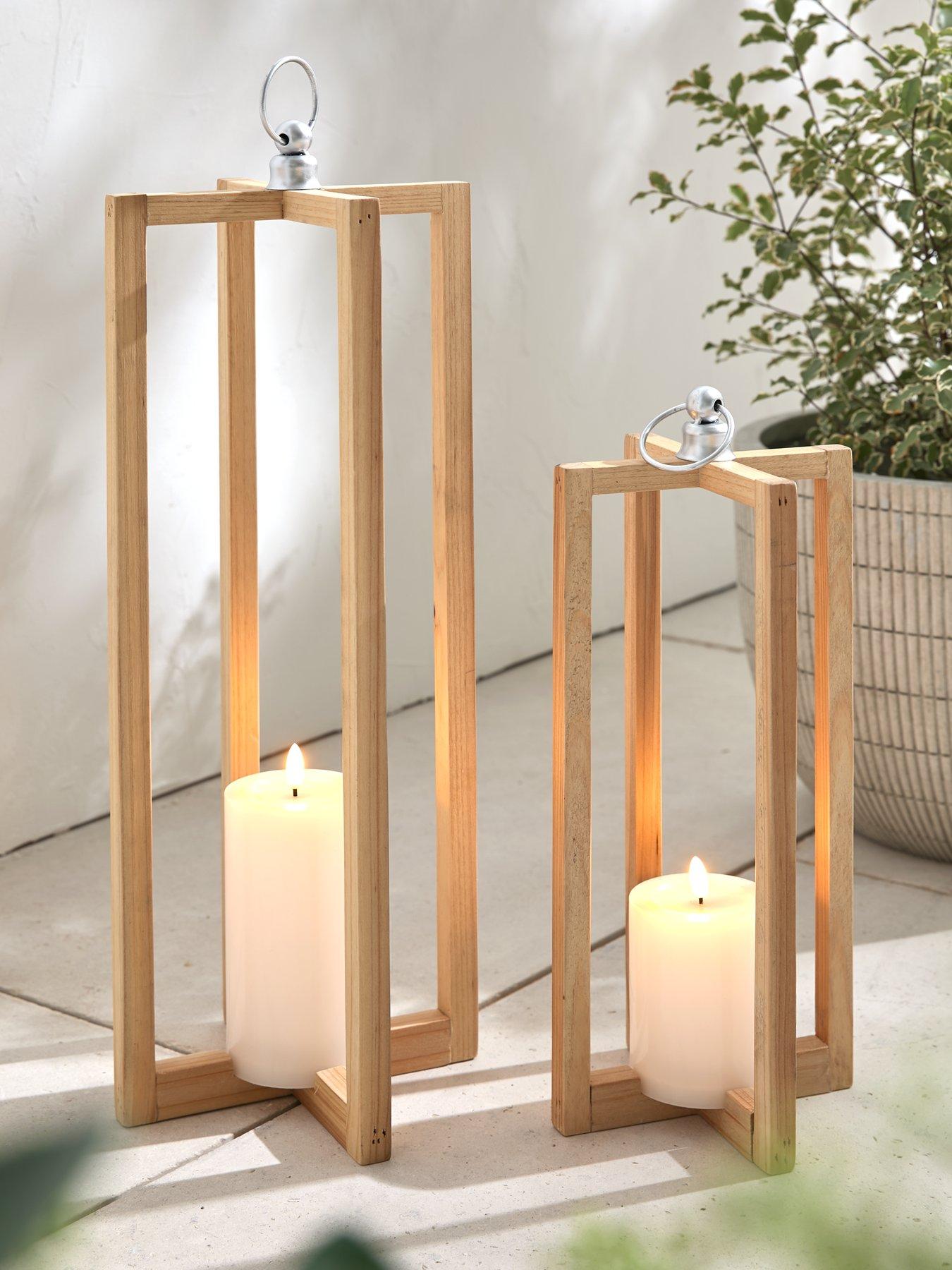 Image 1 of 5 of Very Home Pair of Wooden&nbsp;Lanterns (56cm/40cm)