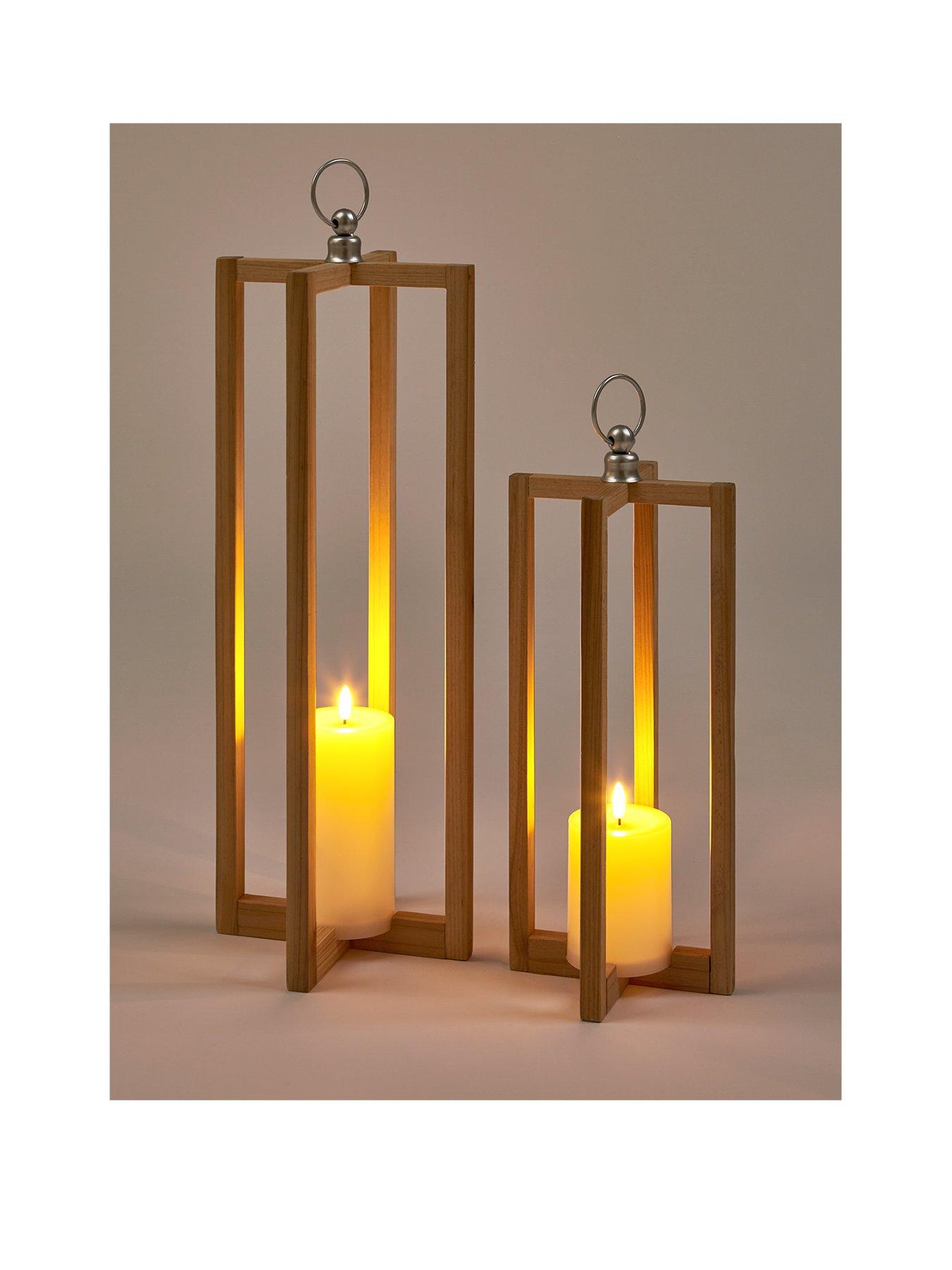 Image 3 of 5 of Very Home Pair of Wooden&nbsp;Lanterns (56cm/40cm)