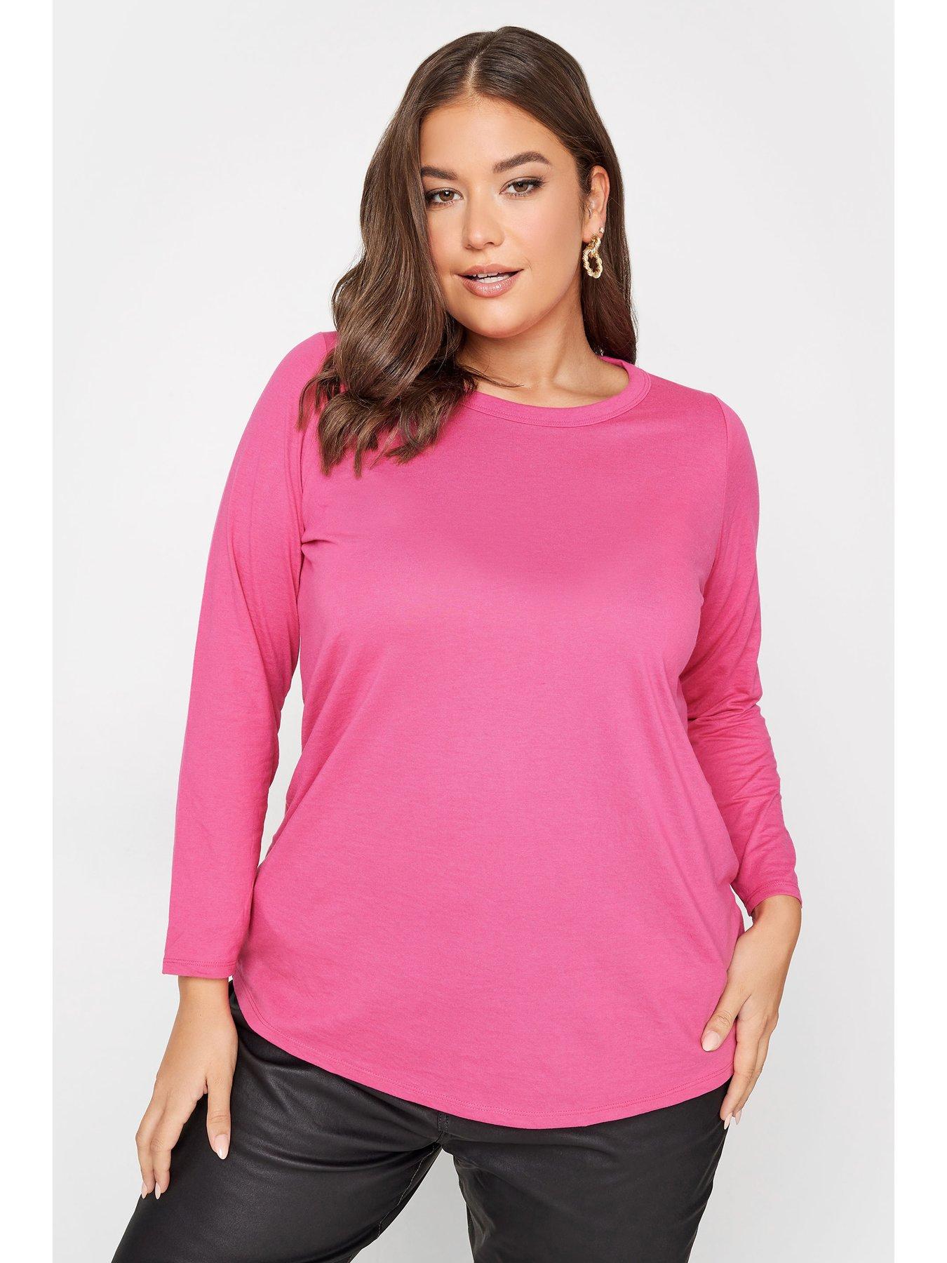 Yours Core Basic Ls Scoop Neck 3 Pack Black/hot Pink/neutral