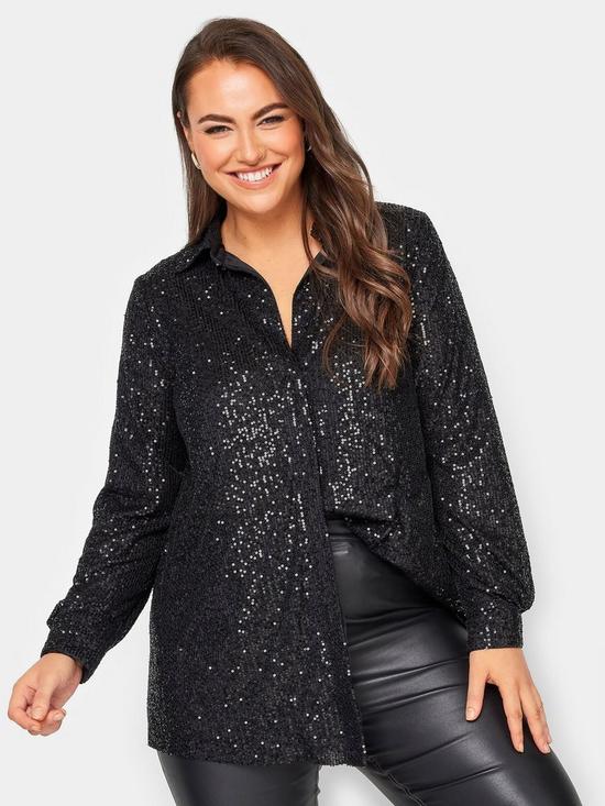 front image of yours-sequin-shirt-black