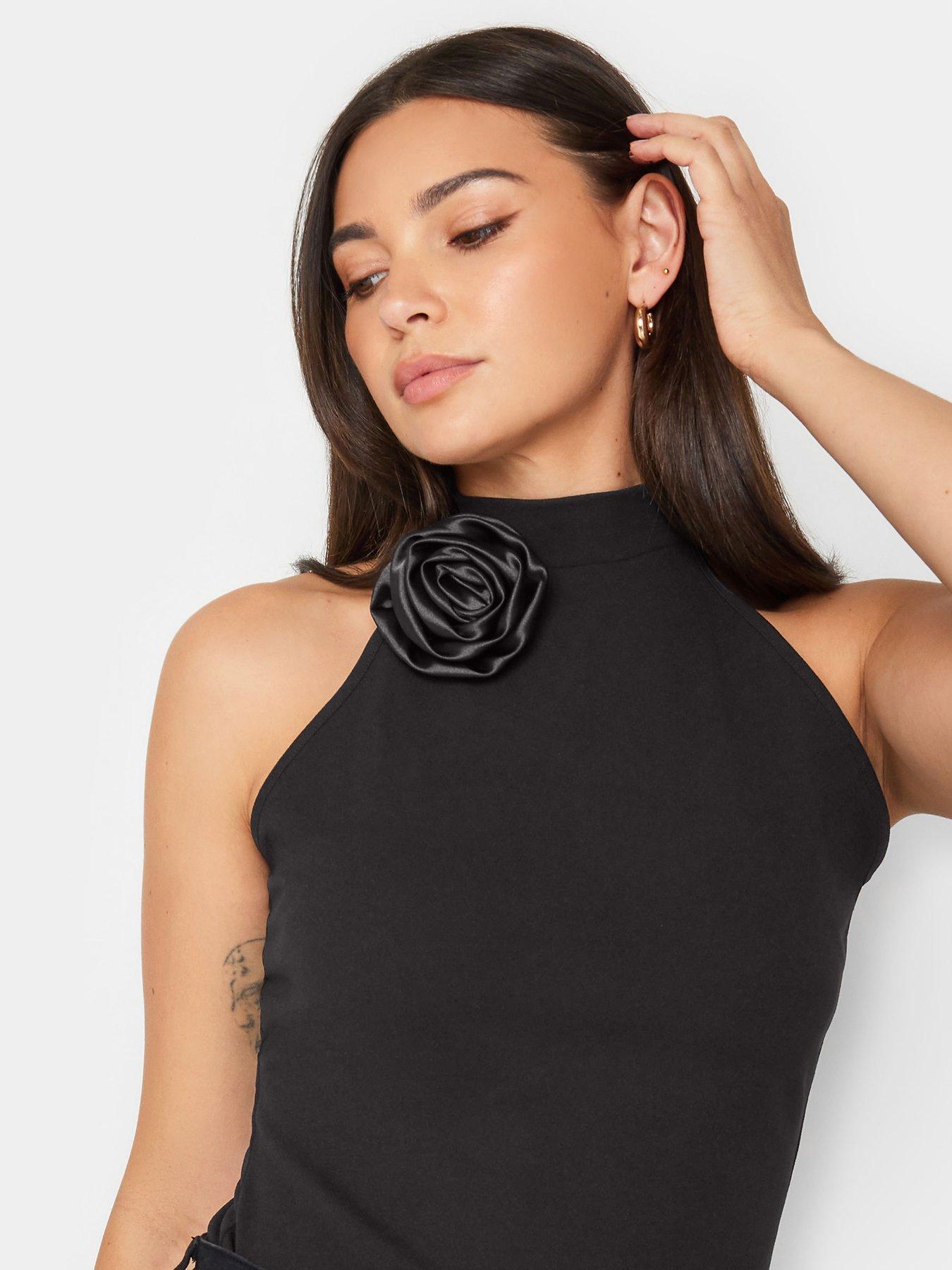 Image 4 of 4 of Long Tall Sally Corsage Halter Neck Top - Black