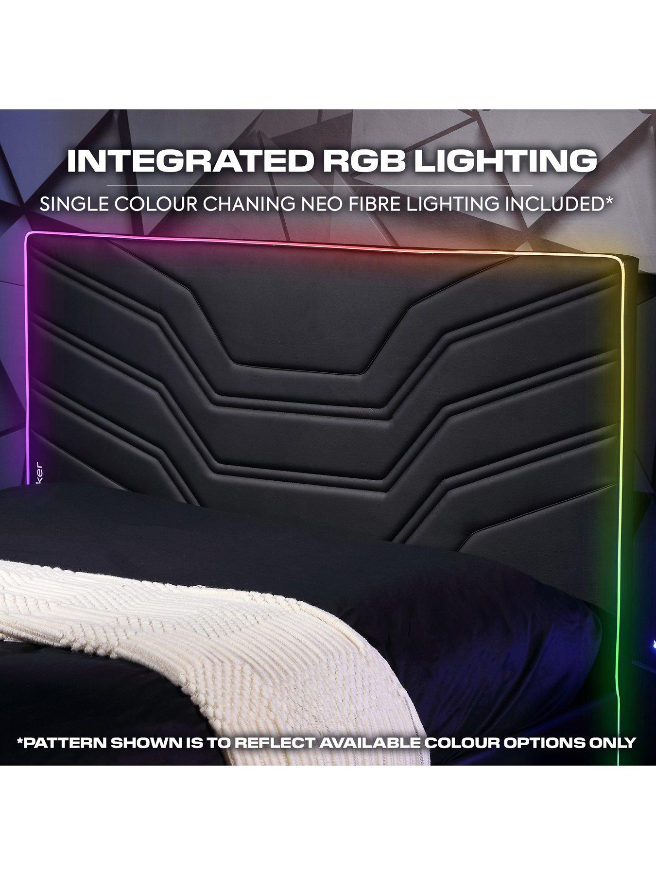 X Rocker Oracle Neo Fibre Esport Upholstered Single TV Bed Frame with LED Lights fits up to 32