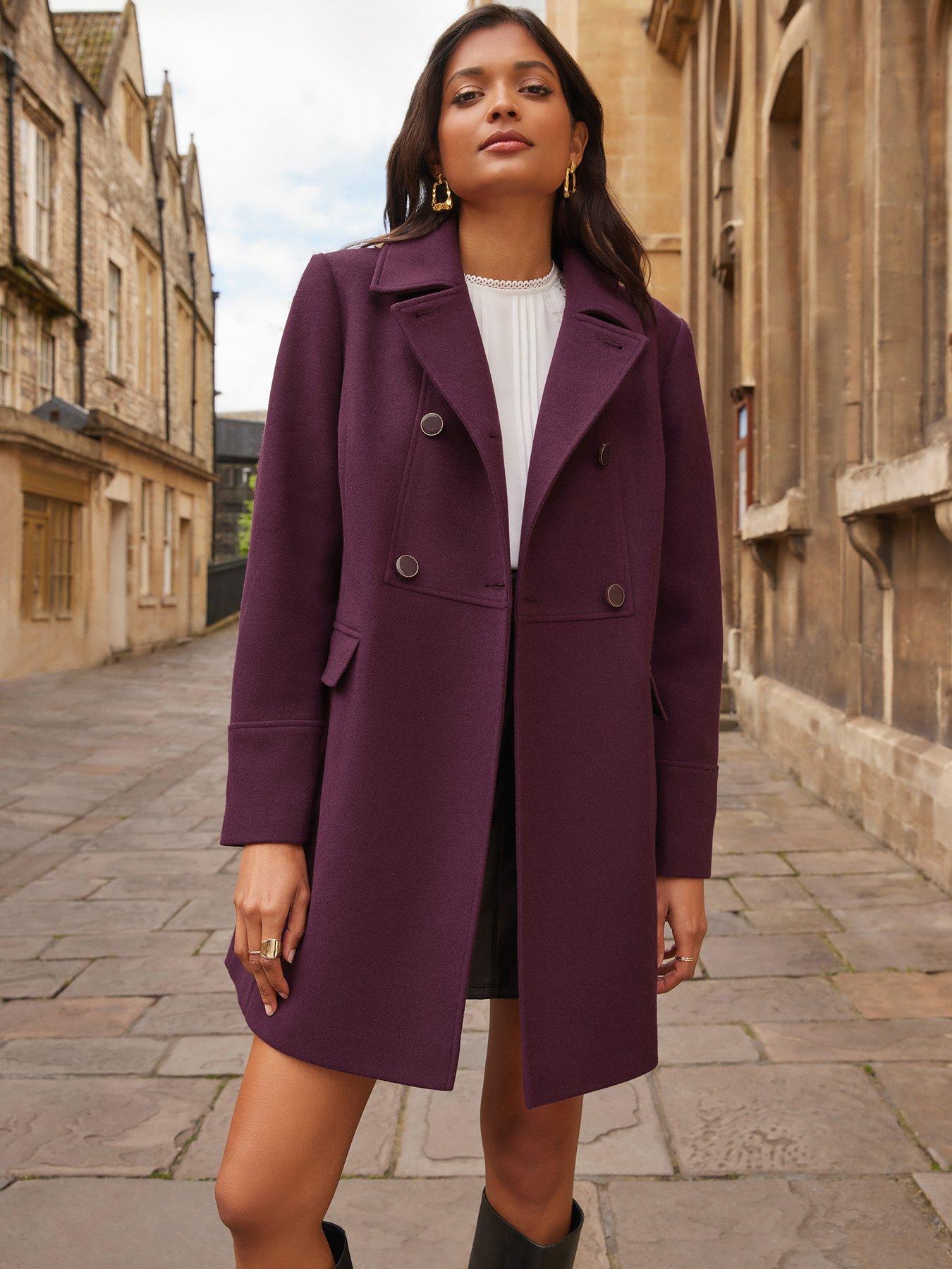 Burgundy wool cheap coat womens