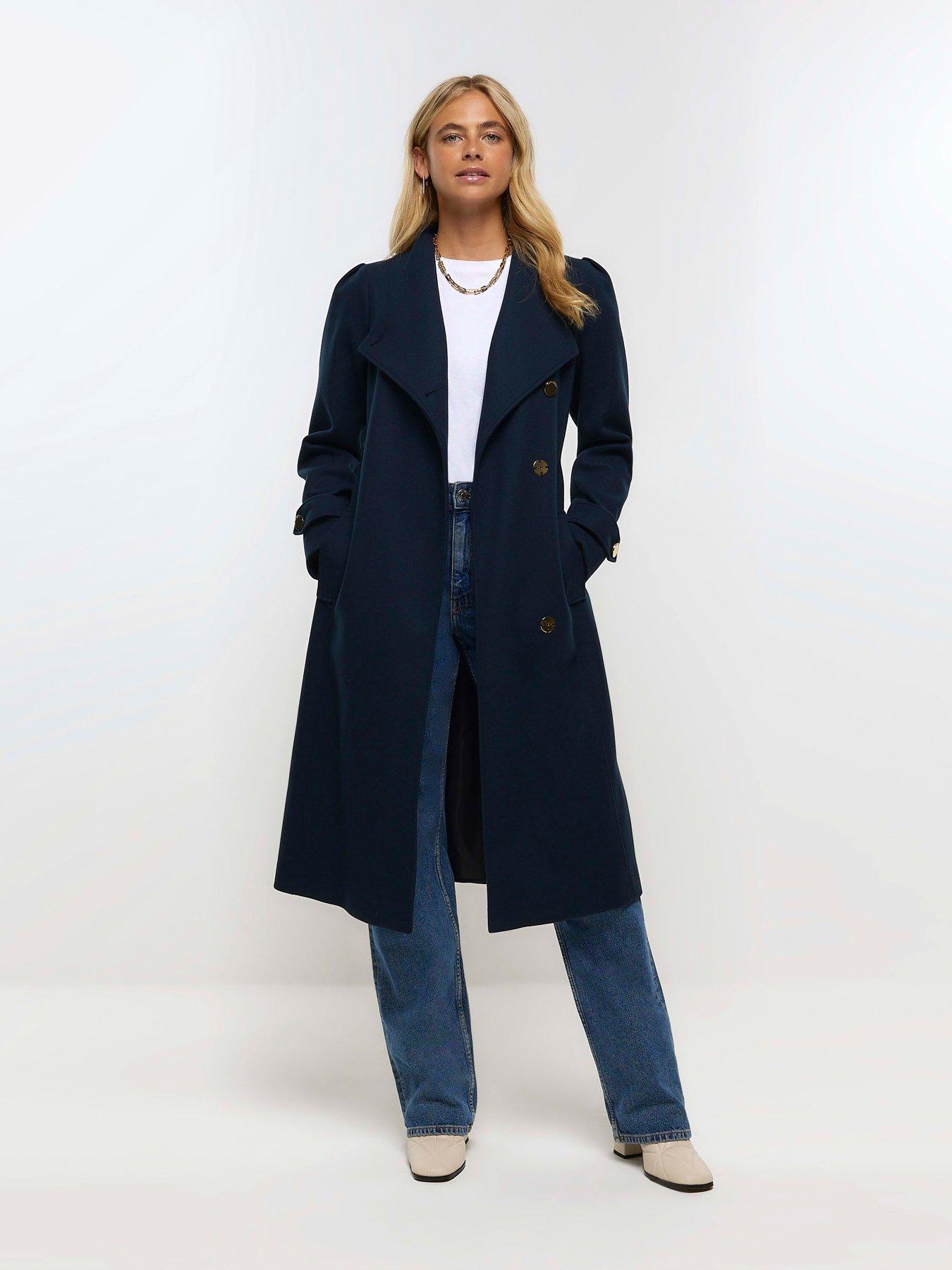 Navy blue wrap on sale coat