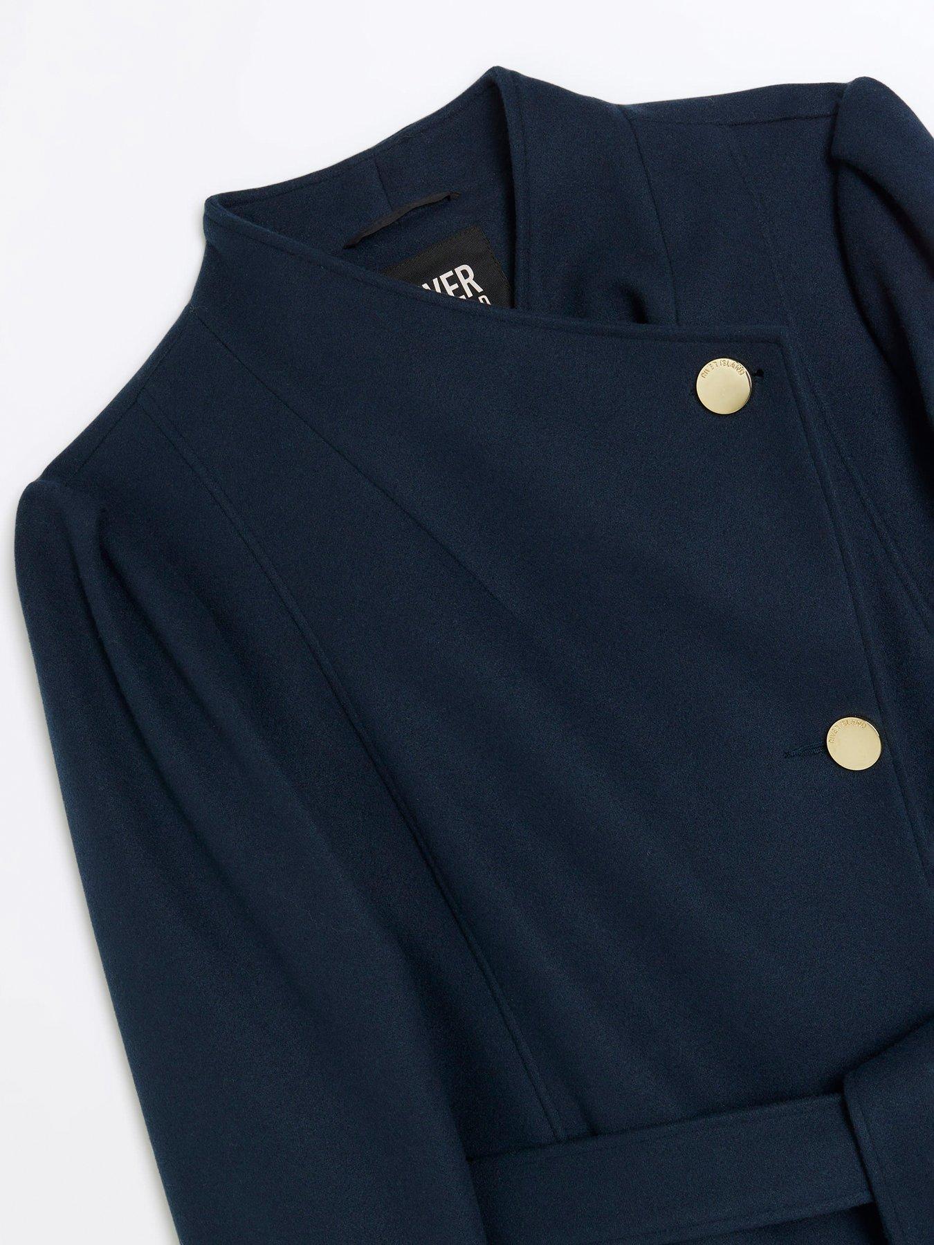 River Island Wrap Coat - Navy | Very.co.uk