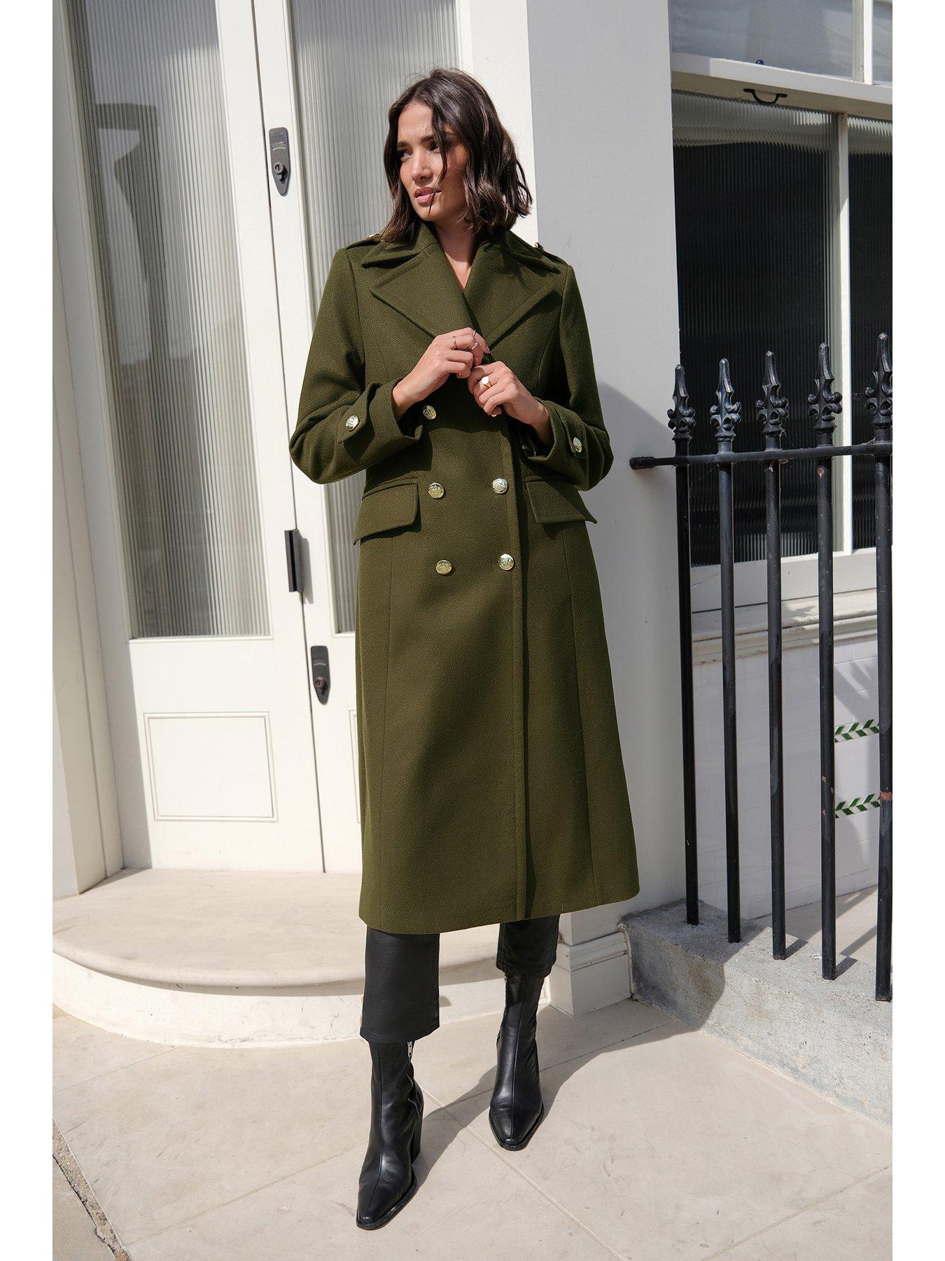 Premium Military Wool Longline Coat - Khaki