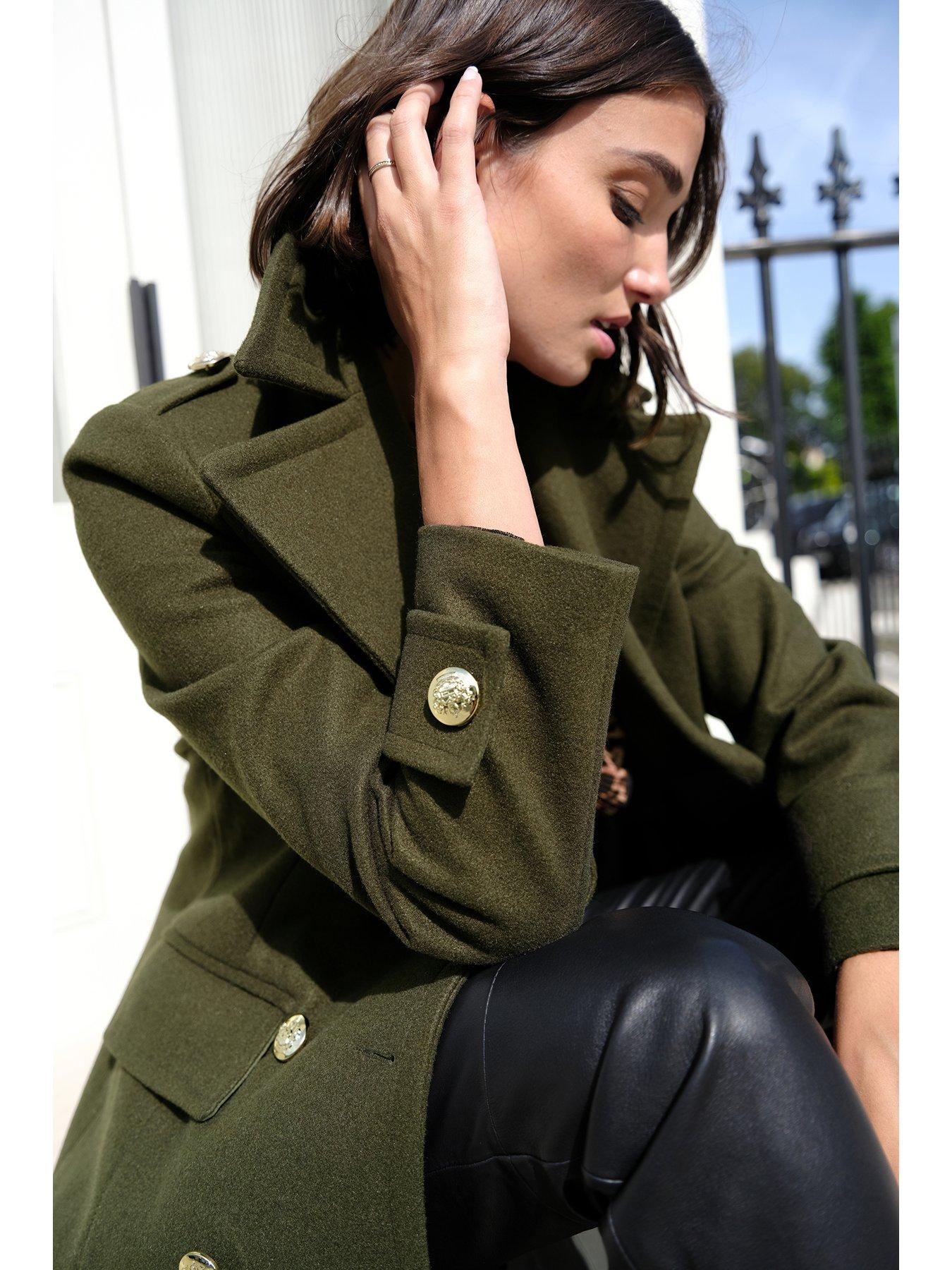 VELVET LONG LINED JACKET - Khaki