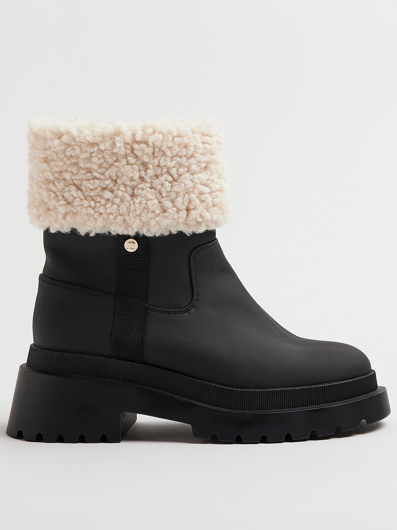 River Island Borg Cuff Chunky Boot Black Very