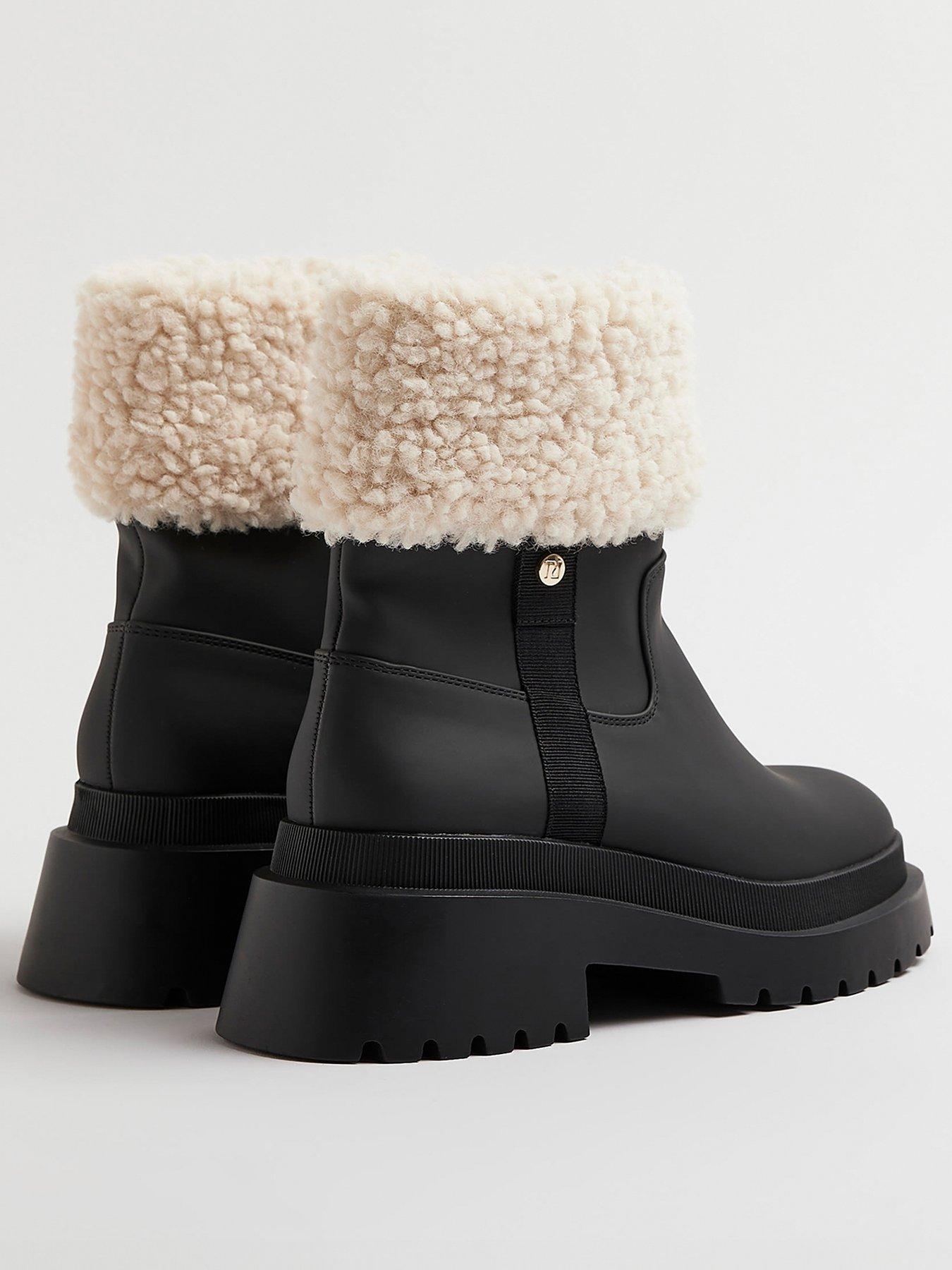 River Island Borg Cuff Chunky Boot Black very