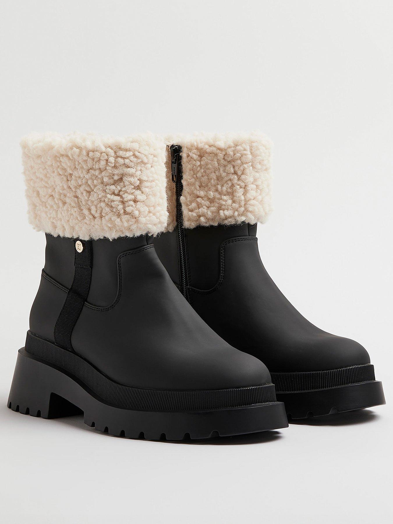 River Island Borg Cuff Chunky Boot Black Very