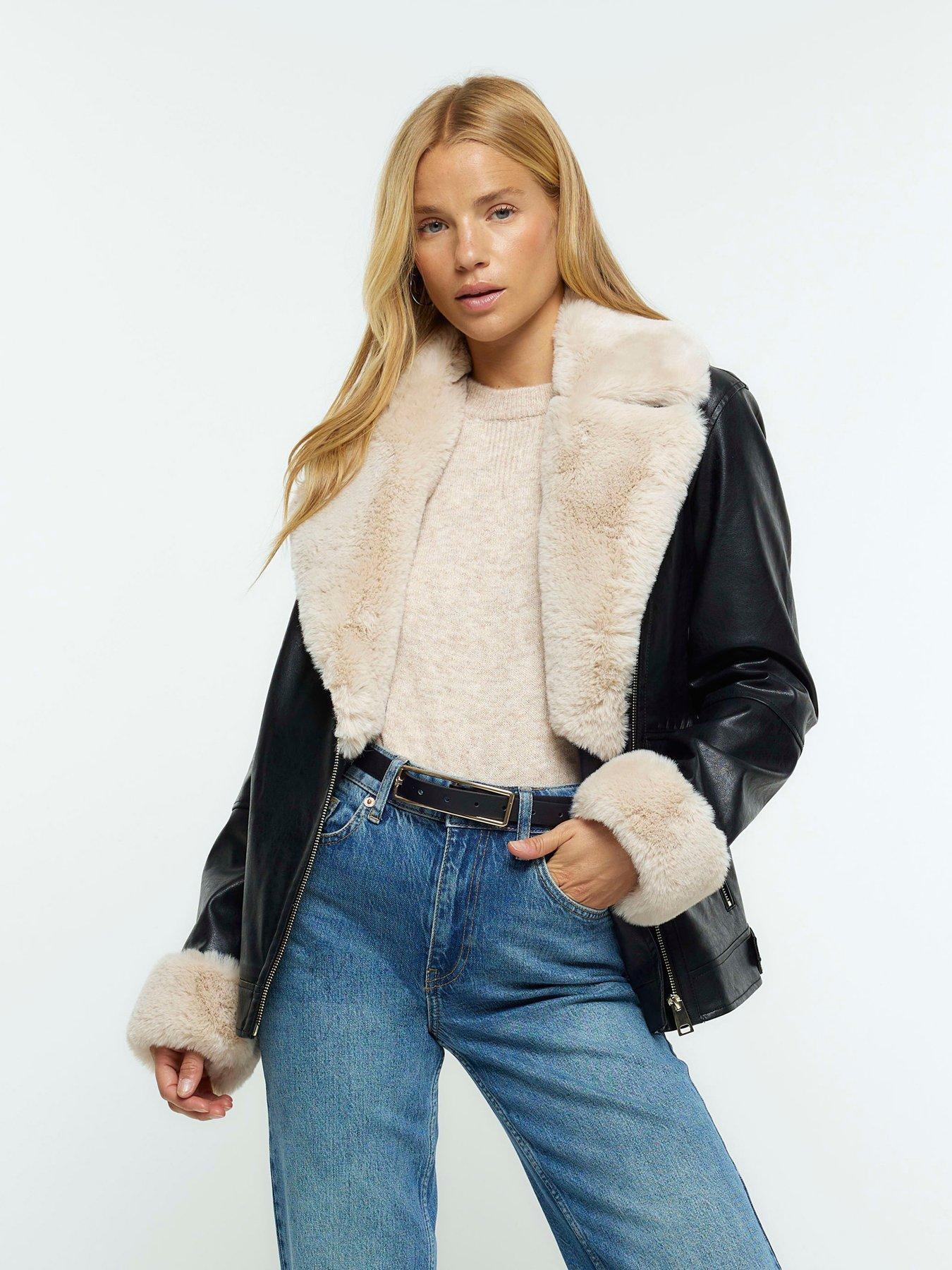 Fur trim hot sale biker jacket