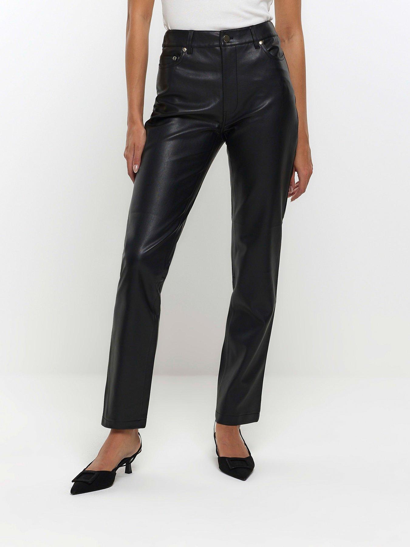 River Island Pu Straight Fitted Trouser - Black | very.co.uk