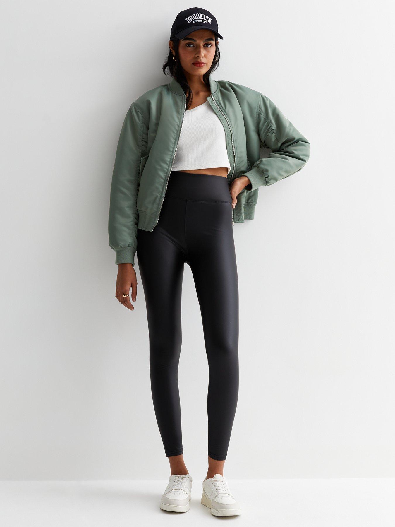 New Look Cameo Rose Black Leather-Look High Waist Leggings