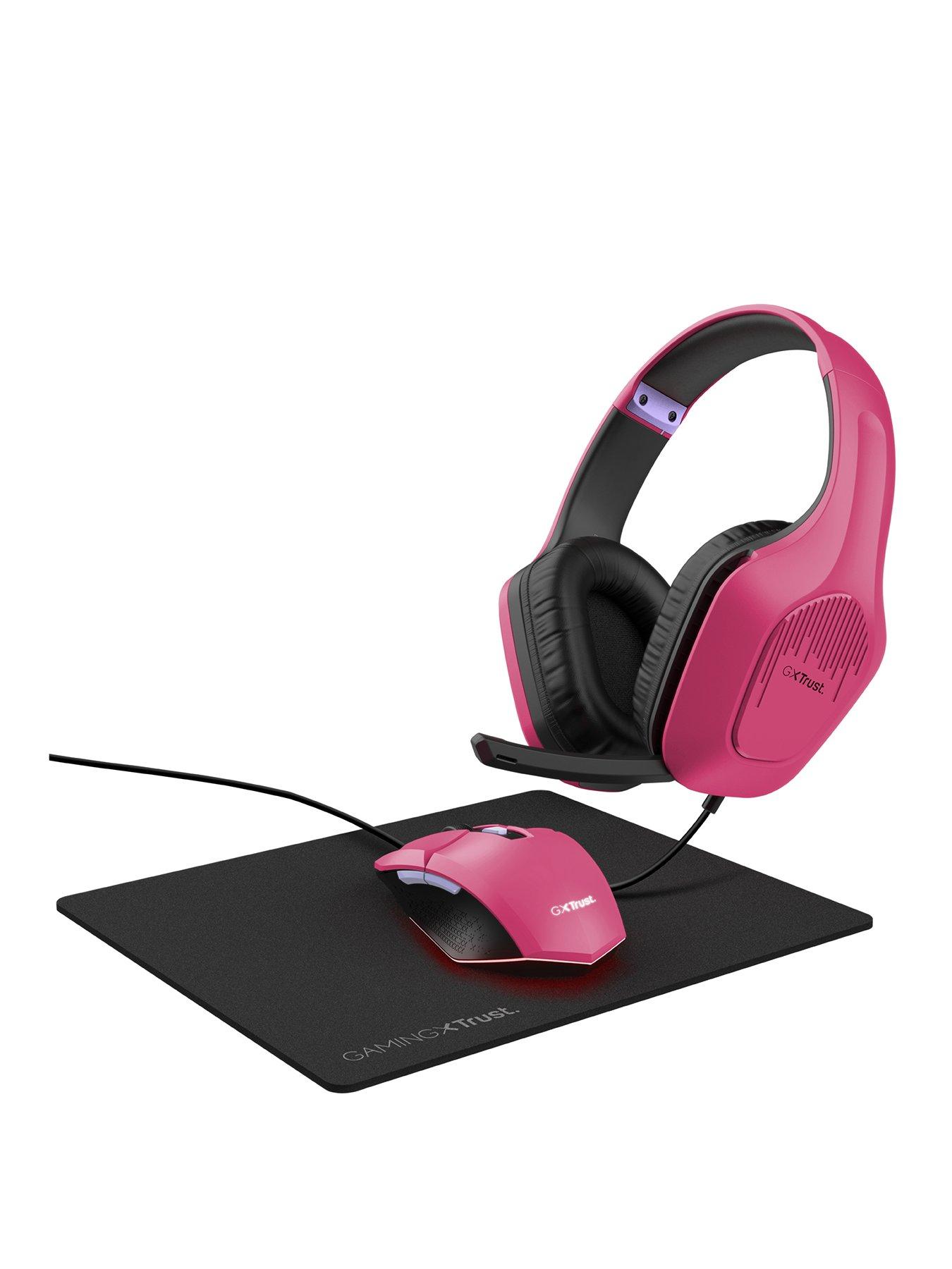 Trust GXT 790P Tridox 3-in-1 Gaming Bundle - Gaming Headset, Light Up Mouse,  Mousepad - Pink