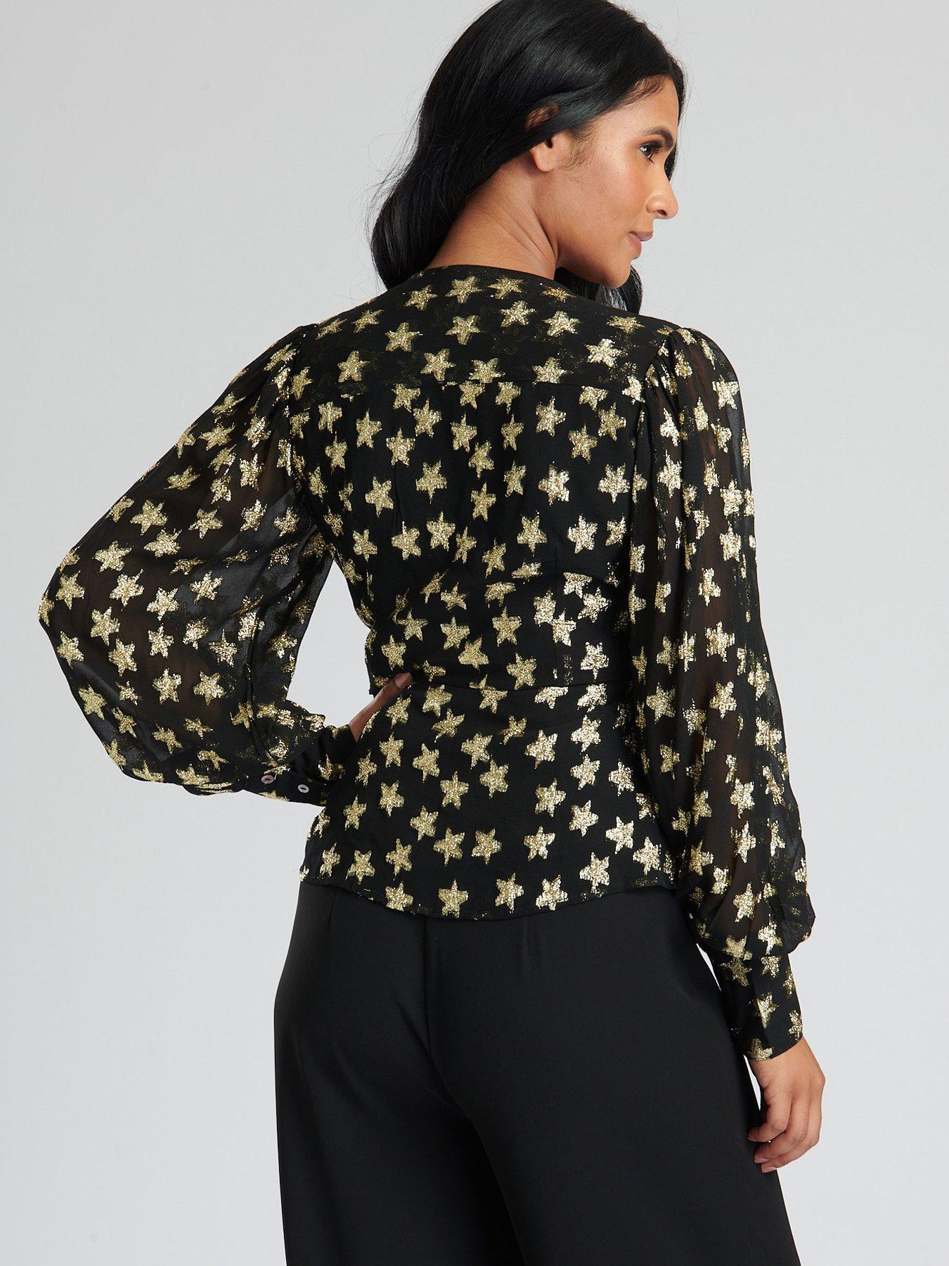 Finding Friday Black Metallic Star Long Sleeve Wrap Over