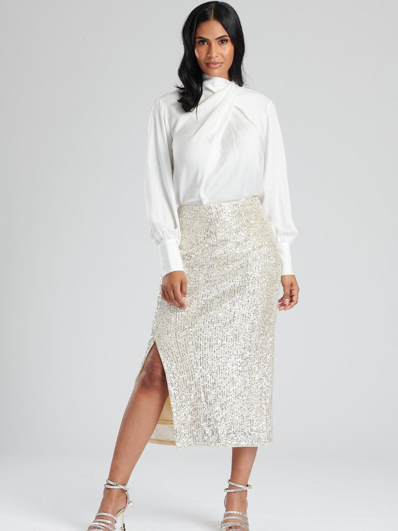 Silver sequin shop midi skirt