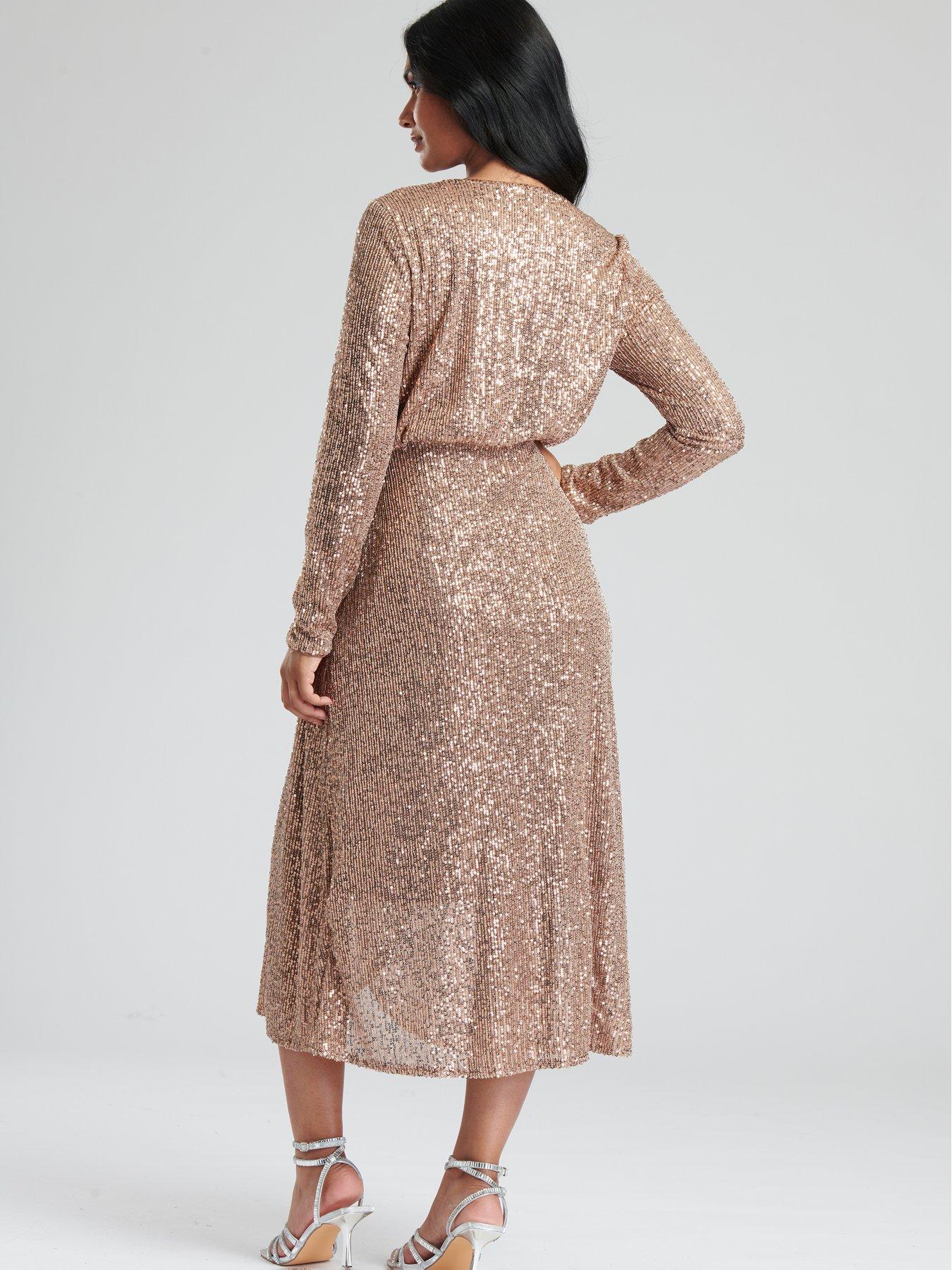 Image 2 of 5 of Finding Friday Bronze Sequin Wrap Midi Dress