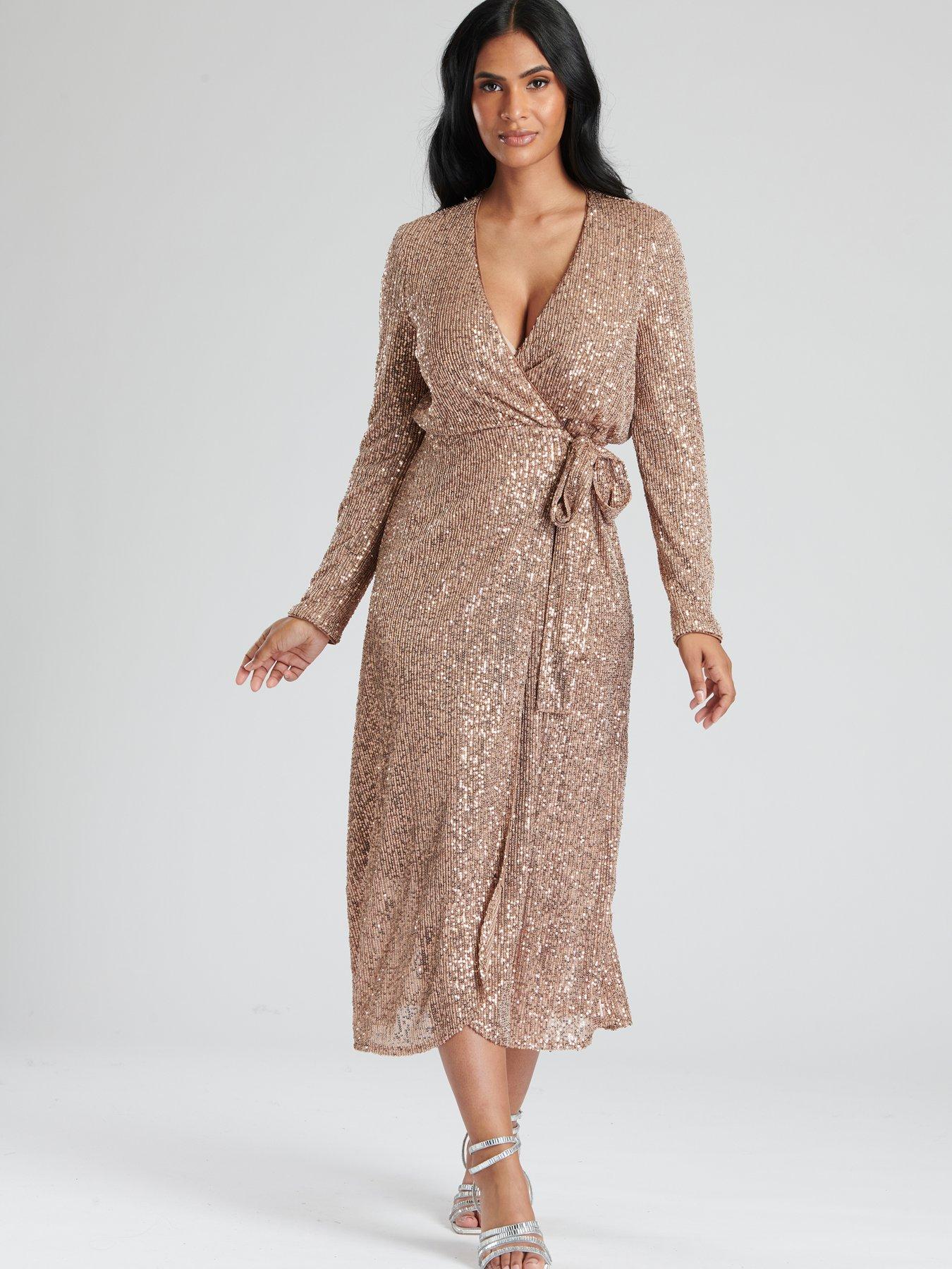Image 3 of 5 of Finding Friday Bronze Sequin Wrap Midi Dress