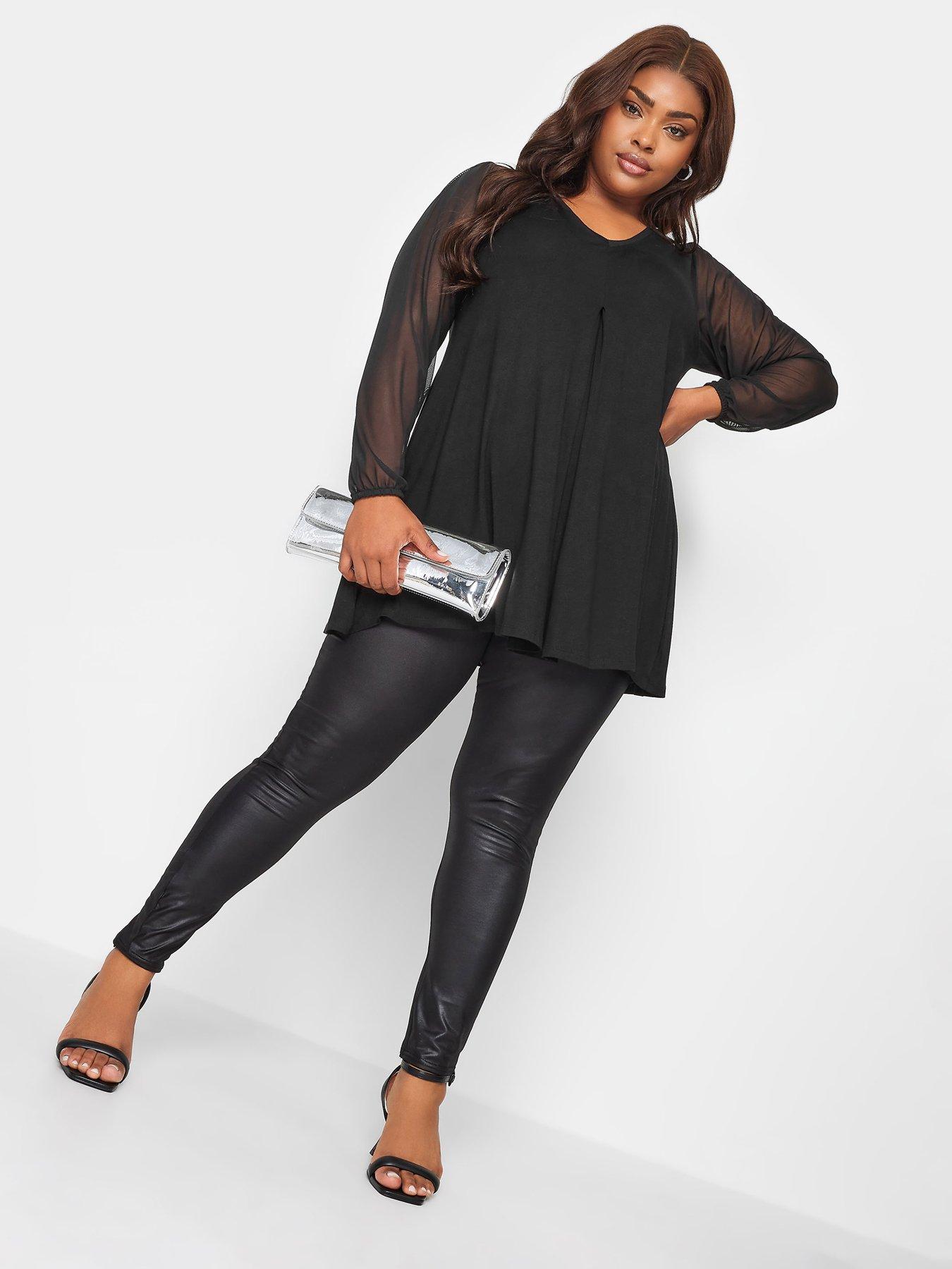 Image 3 of 4 of Yours Long Sleeve Pleat Swing Top Mesh Sleeve - Black