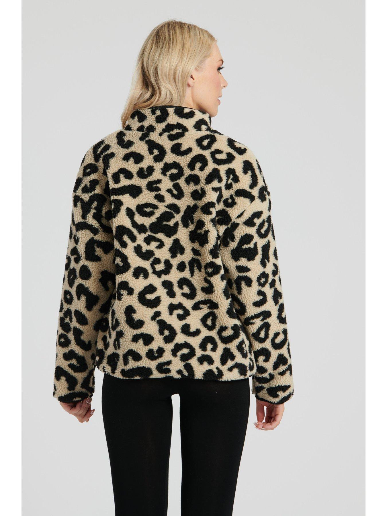 South Beach Leopard Borg Half Zip | Very.co.uk