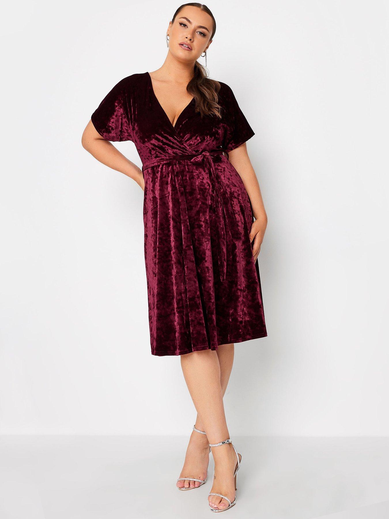 yours-velvet-wrap-skater-dress-red