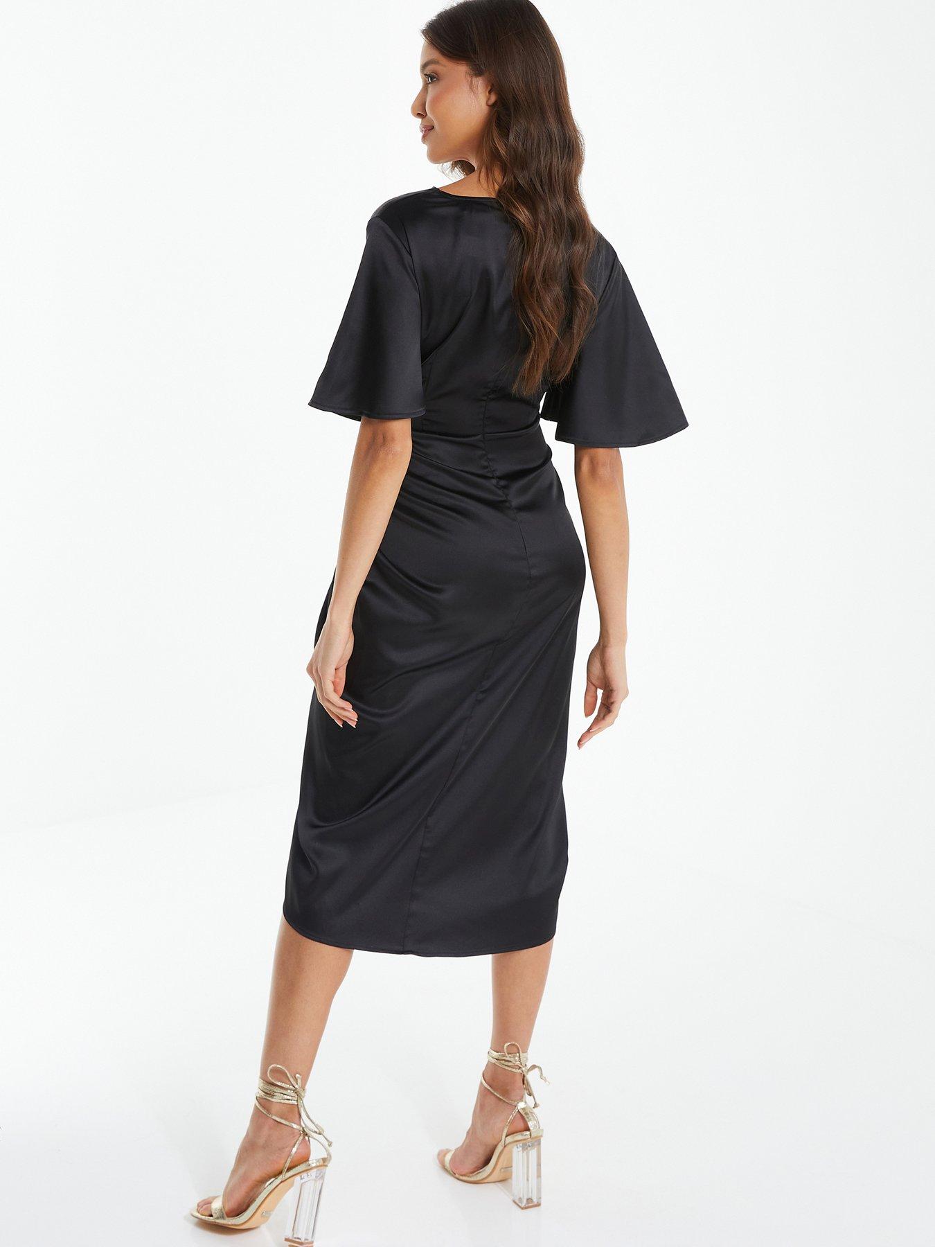 boat neck midi dress black Muriel | Black Boat-Neck Volume-Hem Midi Dress