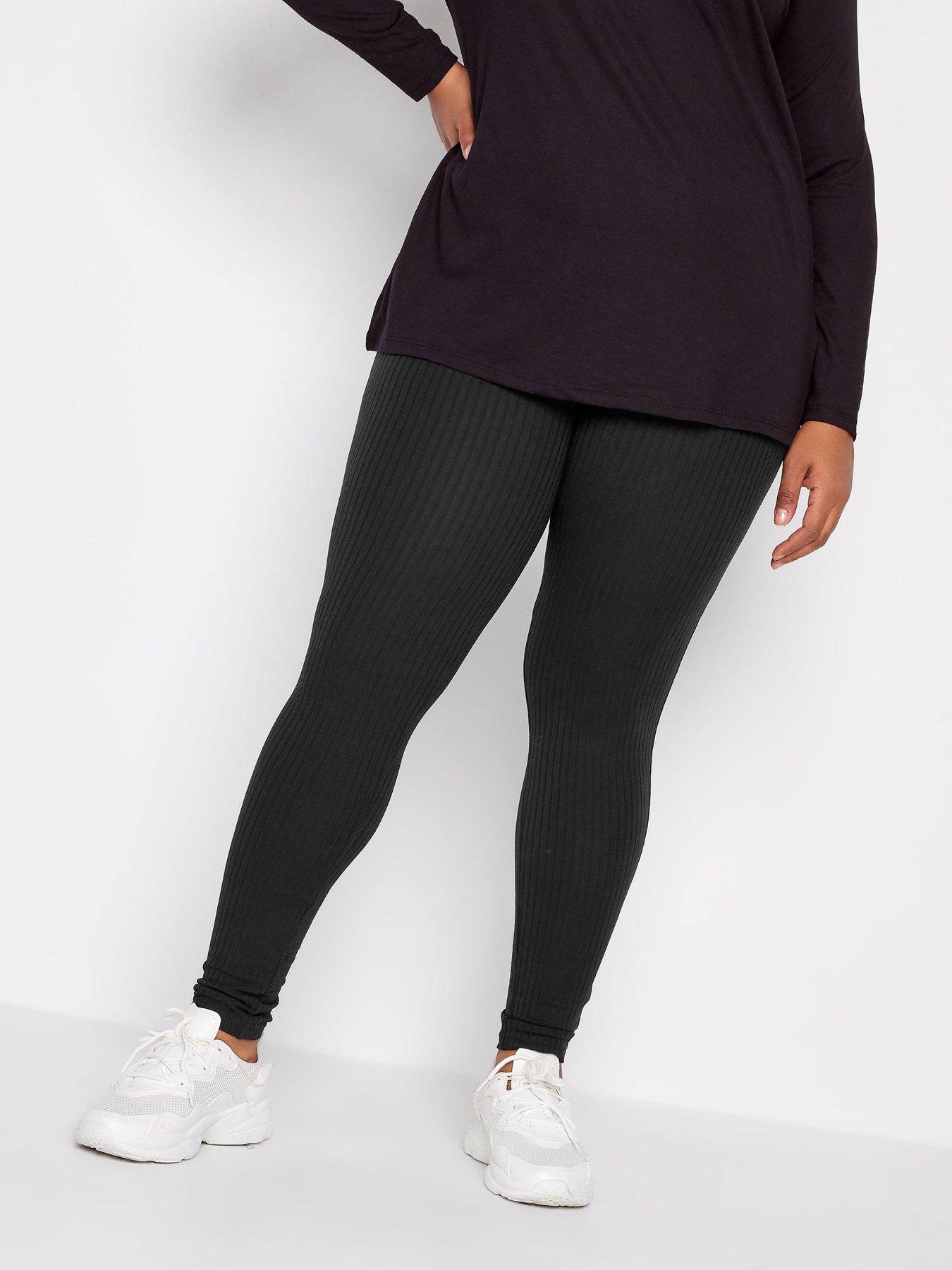 YOURS Plus Size Black Ribbed Stirrup Leggings