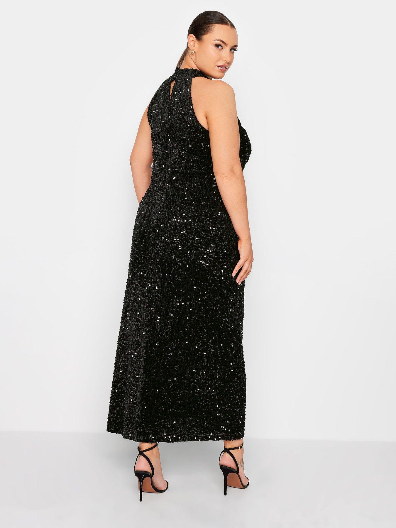 Image 2 of 4 of Yours Sequin Velvet Choker Maxi Dress - Black