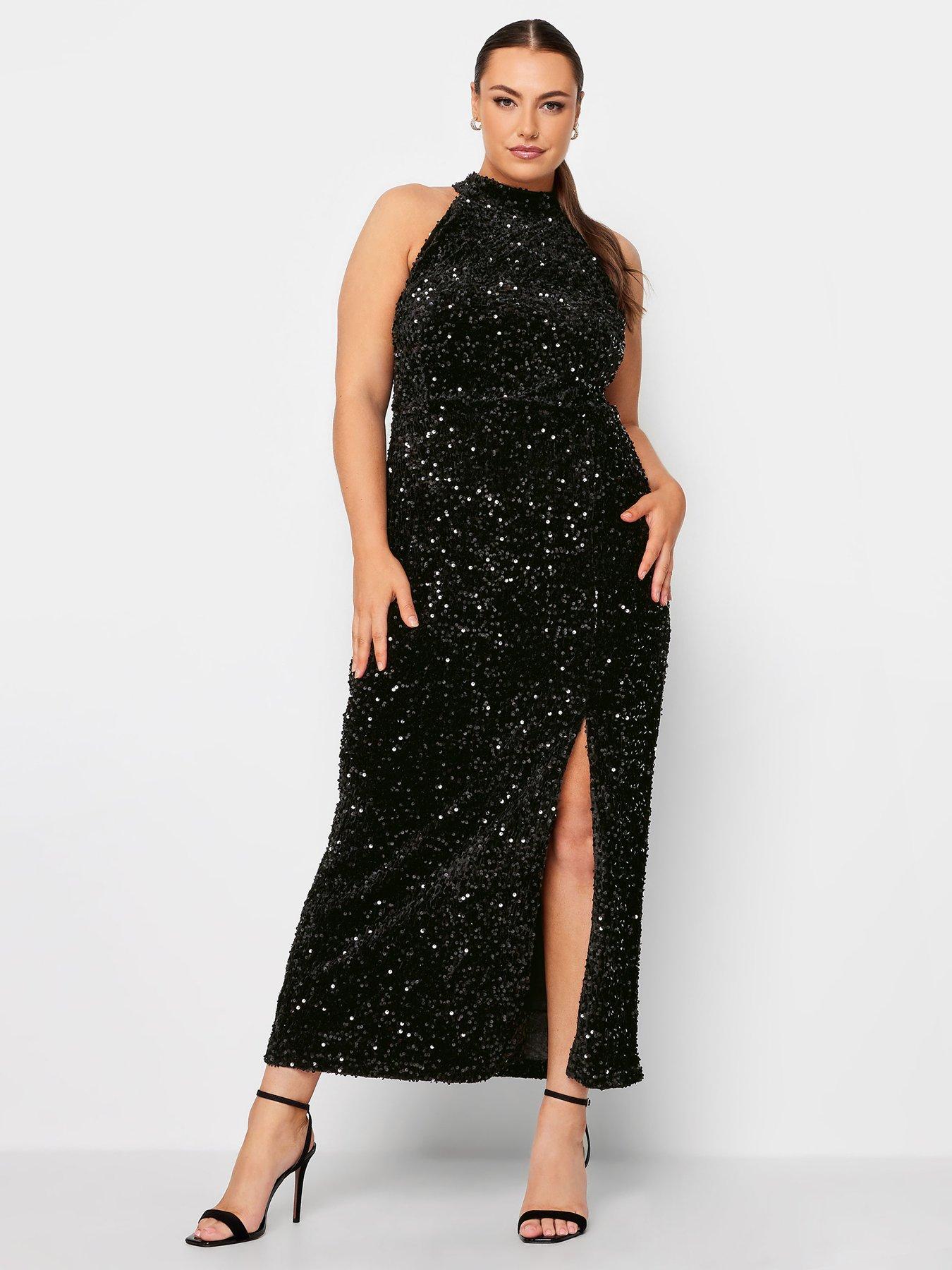 Image 3 of 4 of Yours Sequin Velvet Choker Maxi Dress - Black