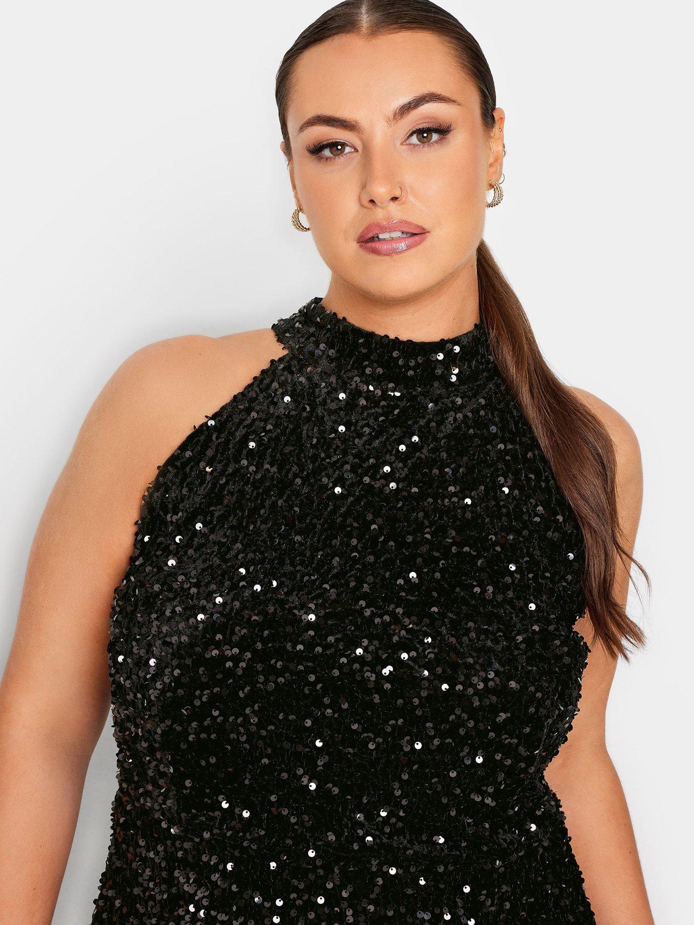 Image 4 of 4 of Yours Sequin Velvet Choker Maxi Dress - Black