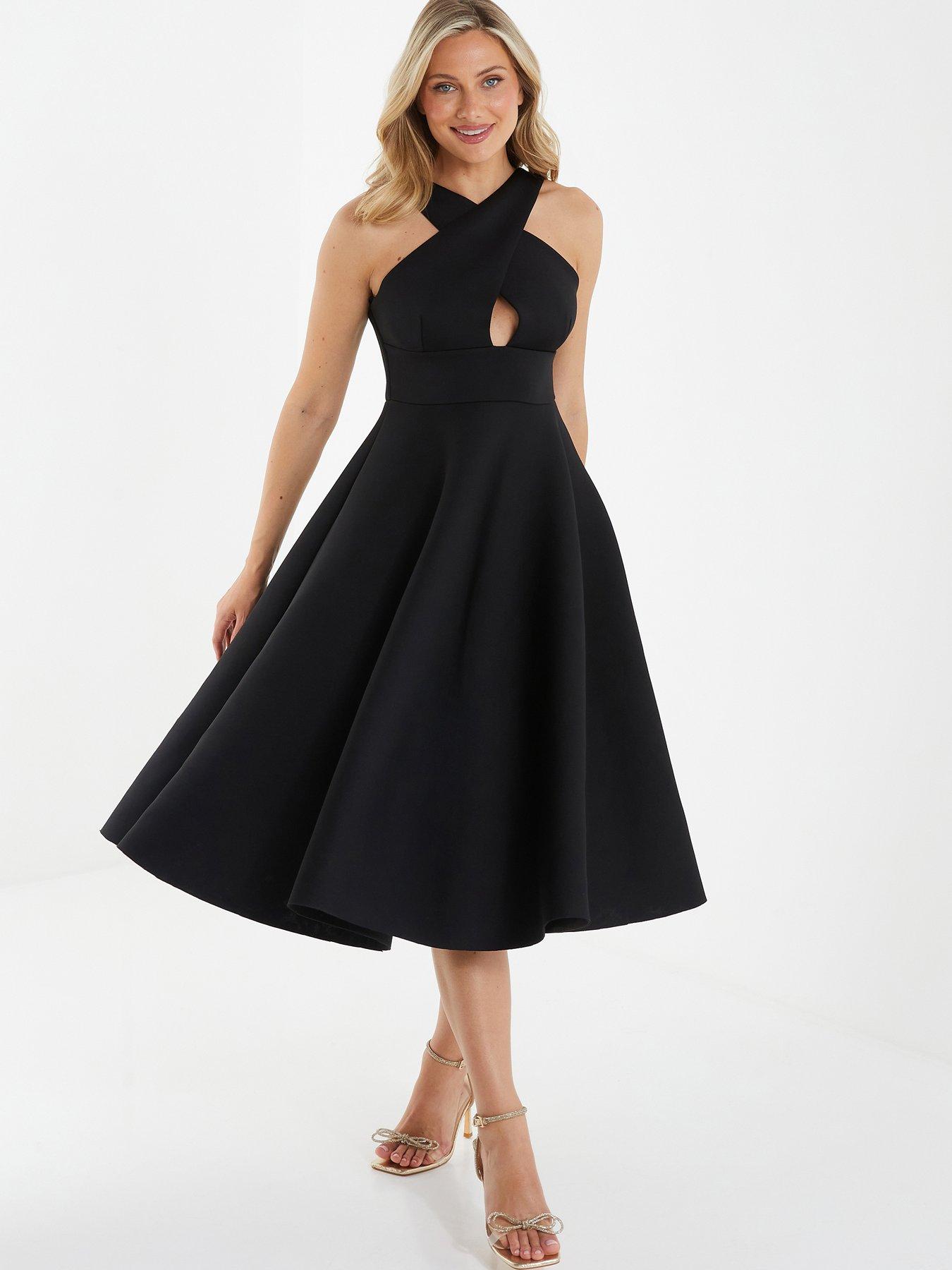 Quiz Black Cross Front Skater Dress very.co.uk