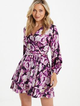 Quiz Purple Floral Print Skater Mini Dress