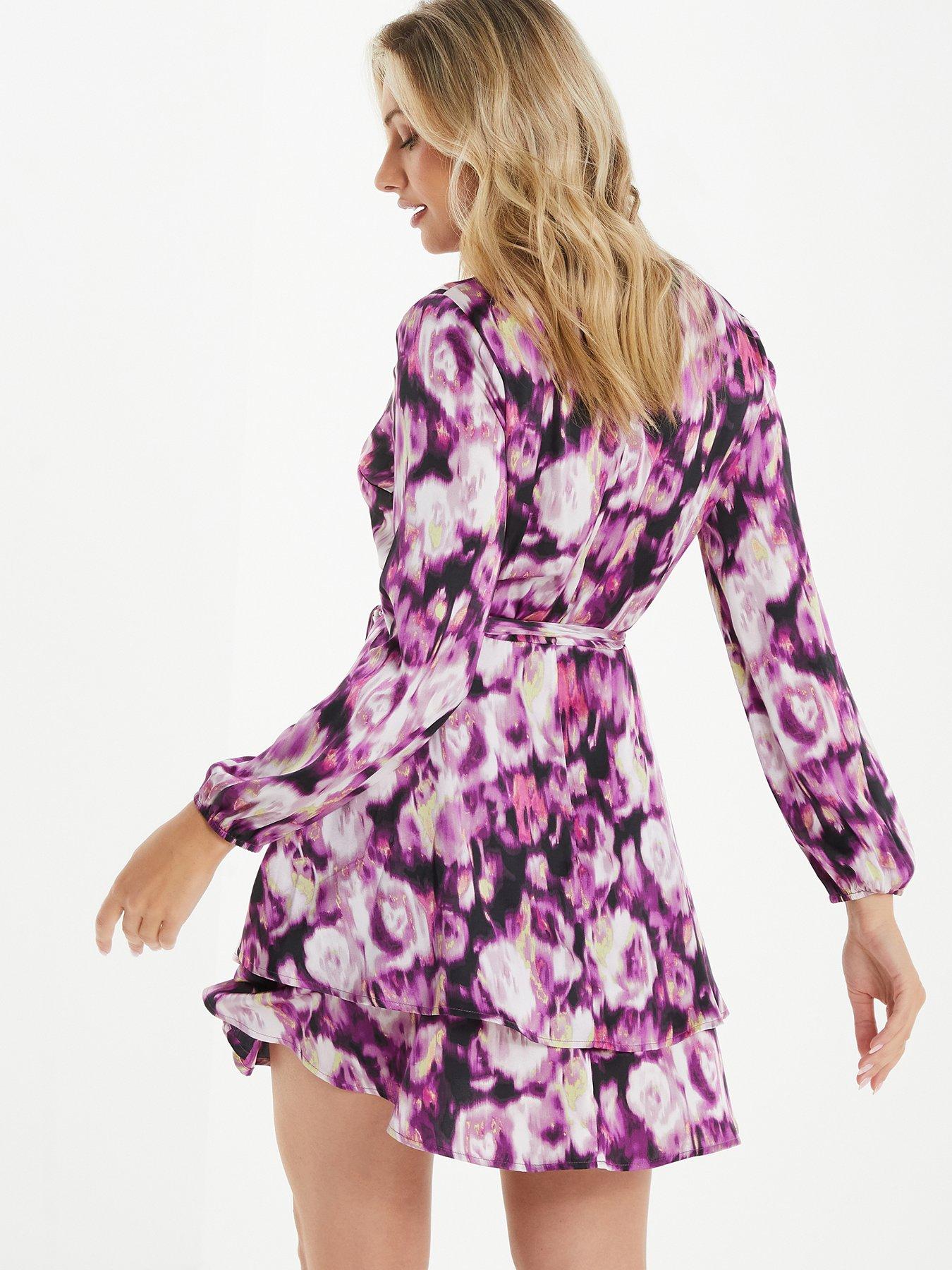 Image 2 of 6 of Quiz Purple Floral Print Skater Mini Dress
