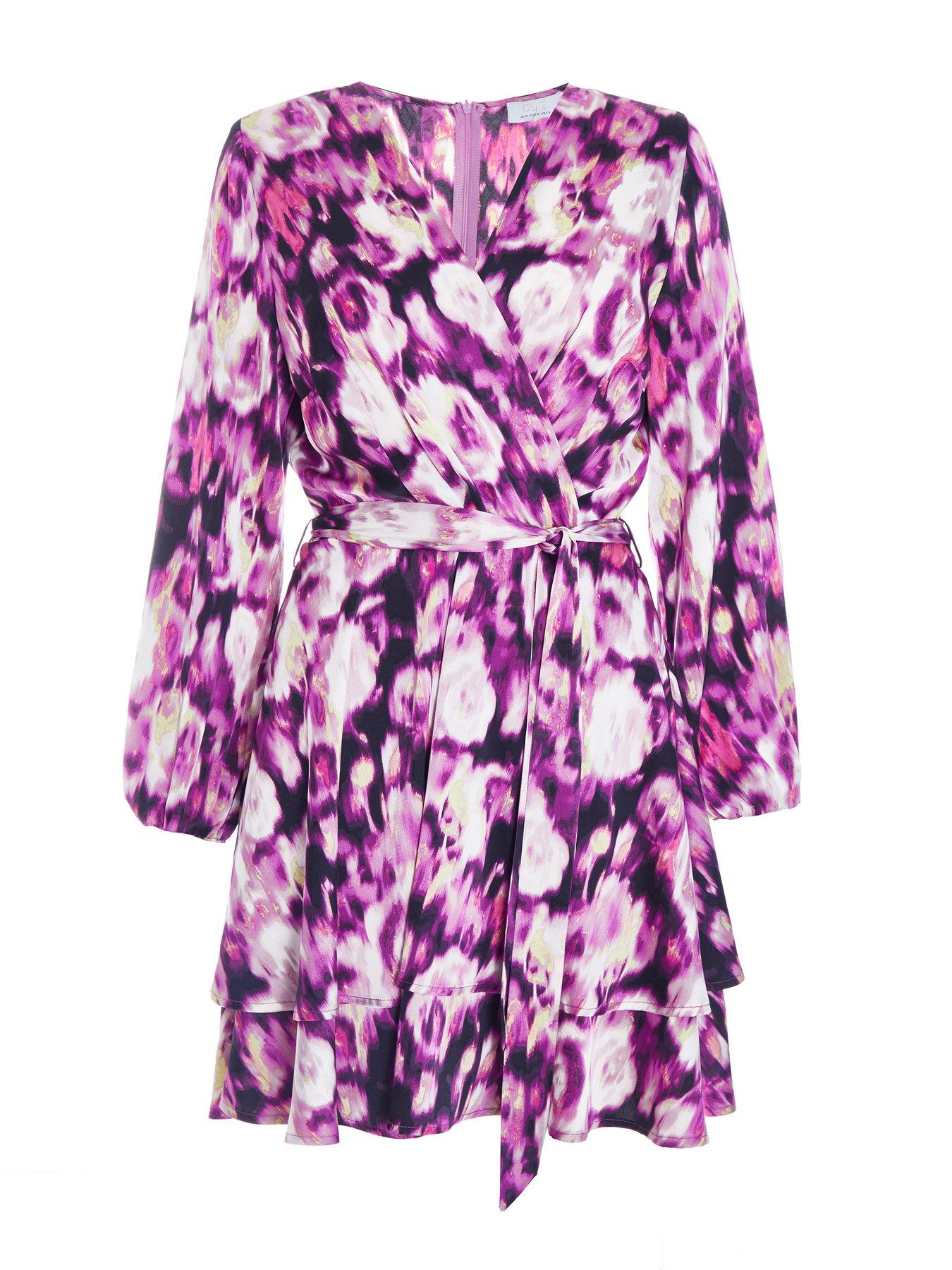 Image 4 of 6 of Quiz Purple Floral Print Skater Mini Dress