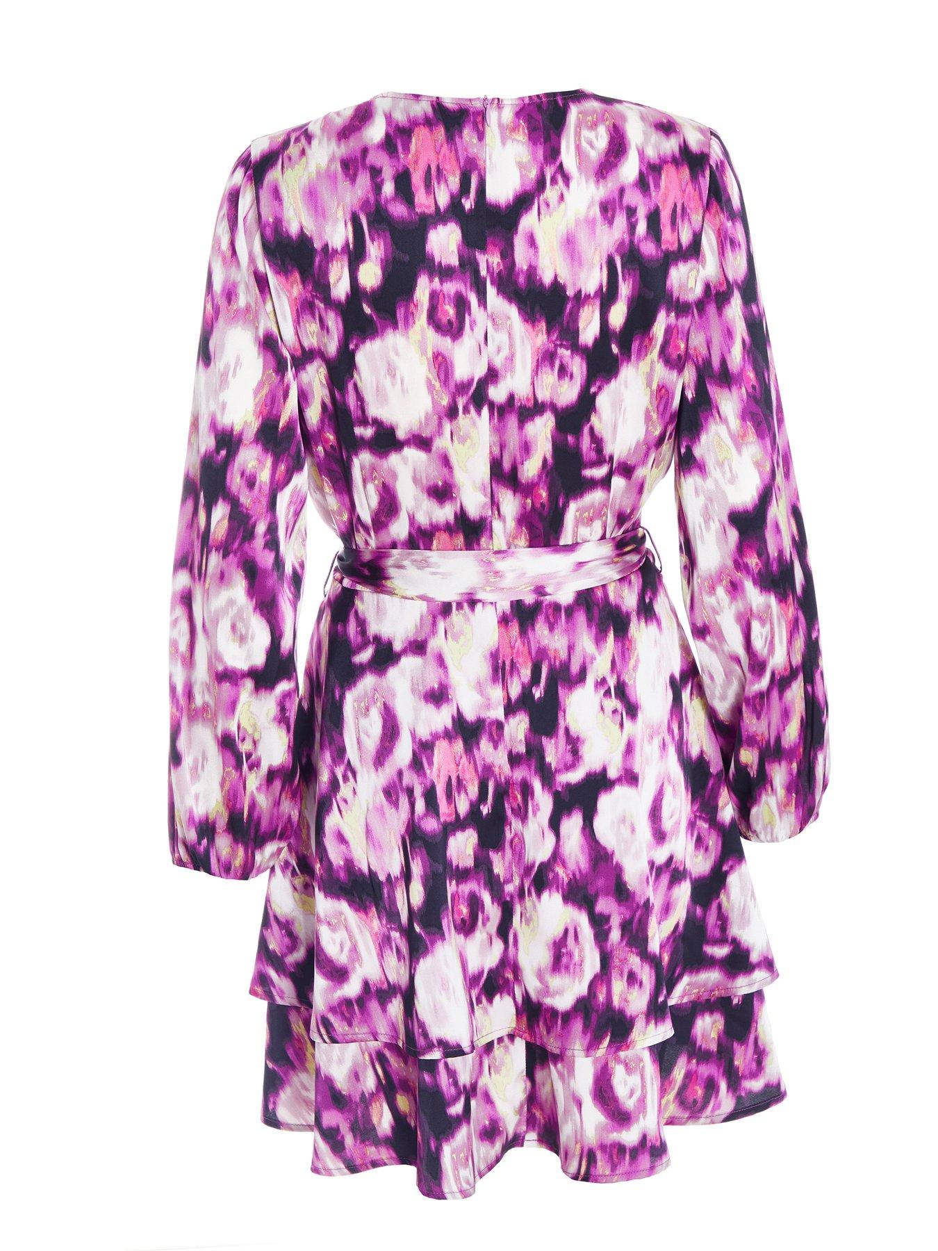 Image 5 of 6 of Quiz Purple Floral Print Skater Mini Dress