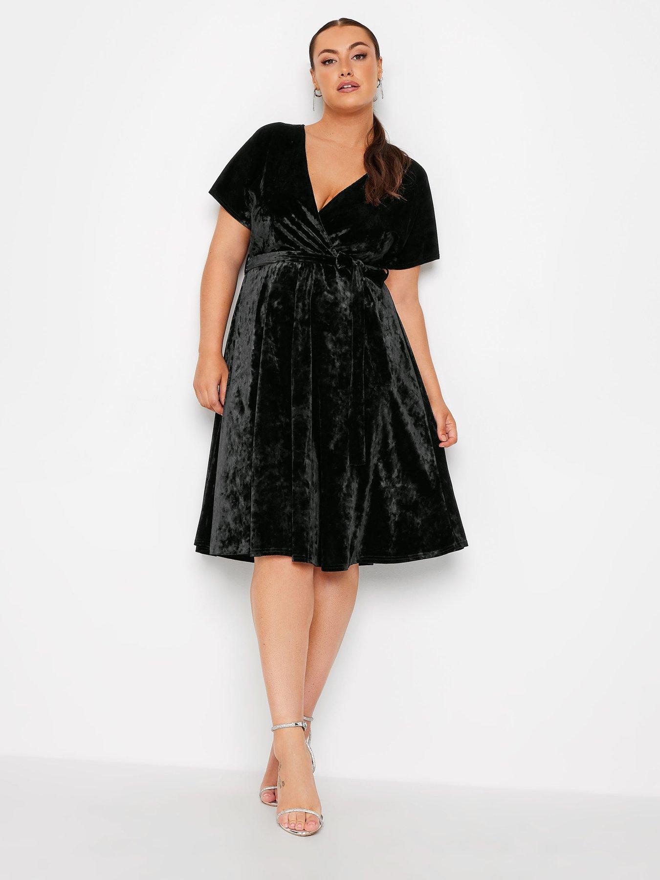 yours-velvet-wrap-skater-dress-black