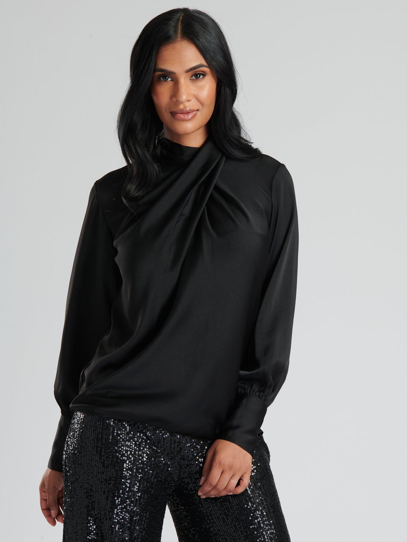 Black satin outlet high neck blouse